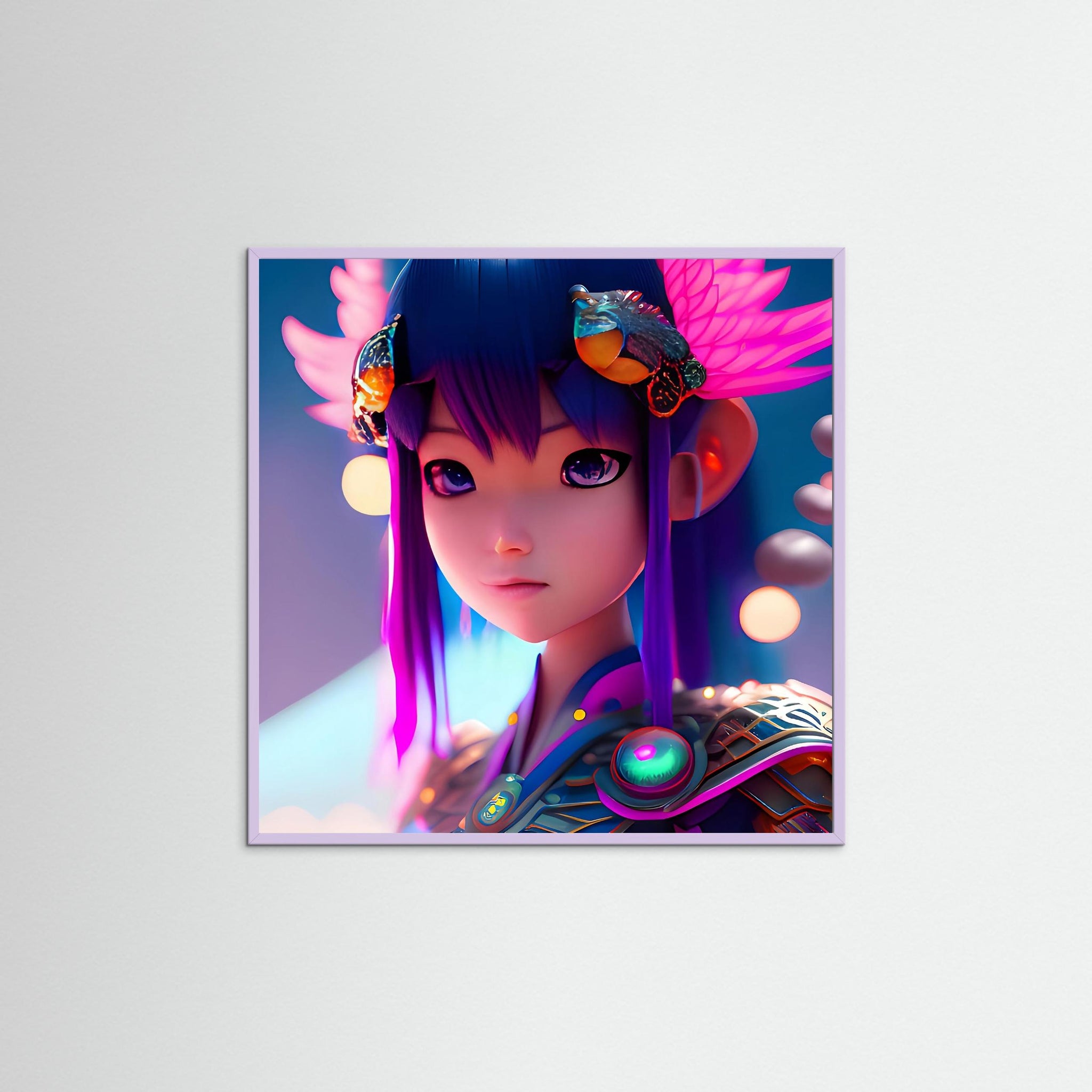 Fantasy Girl als Kunstwerk mit Echtholzrahmen in Lila