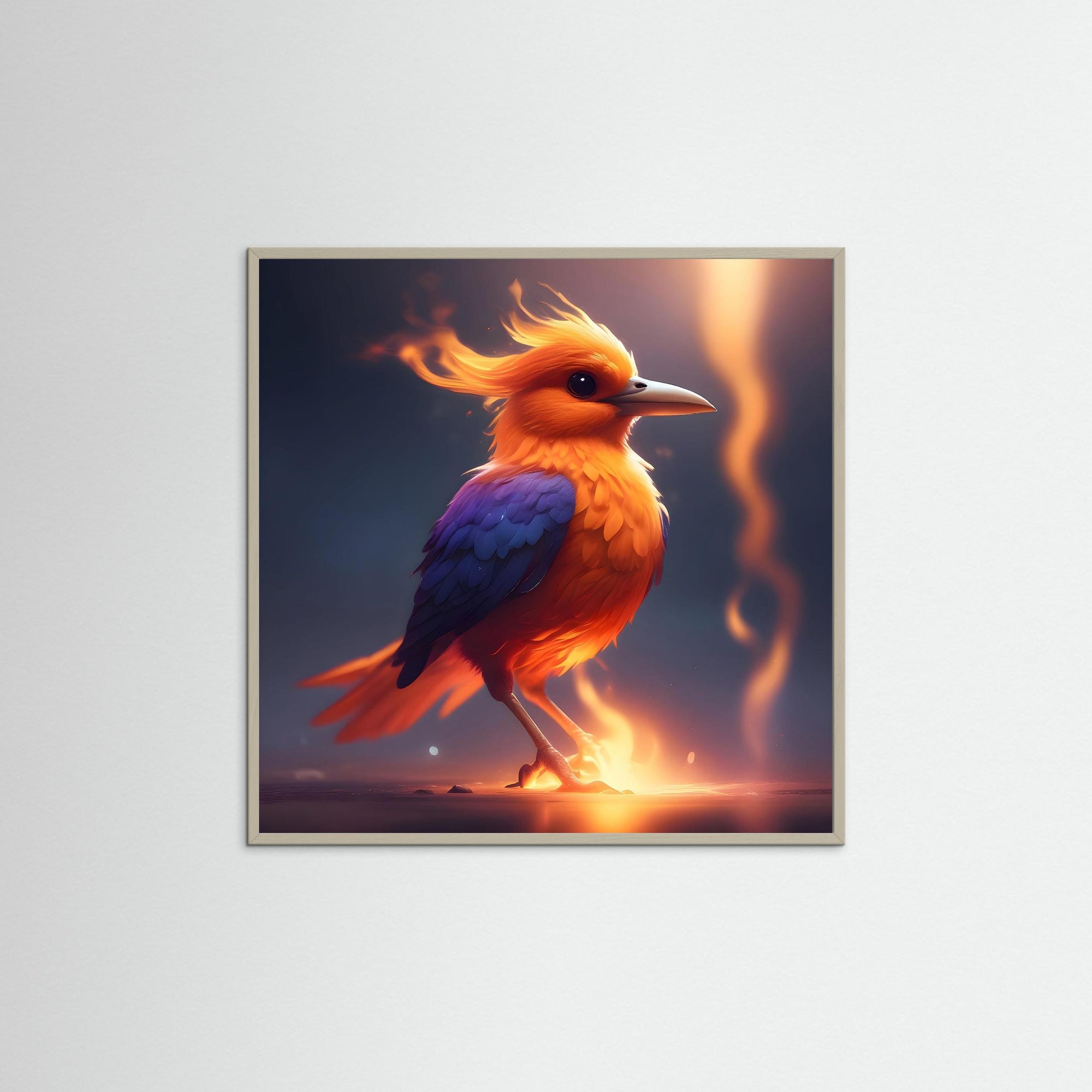 Firebird als Kunstmotiv mit grauem Echtholzrahmen