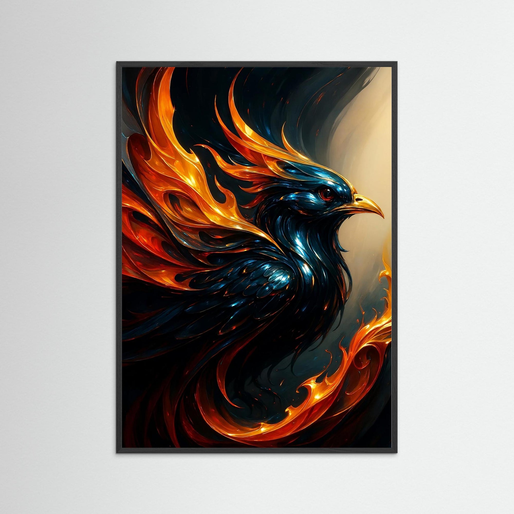 Flameborn als Kunstmotiv mit schwarzem Echtholzrahmen