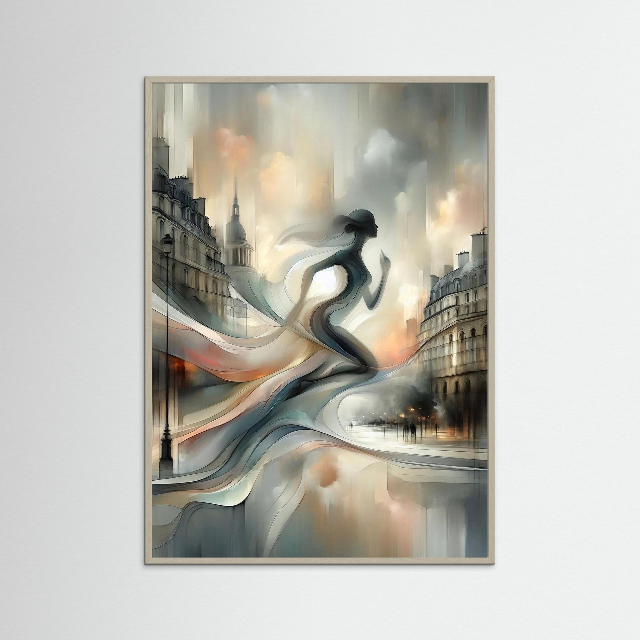 Fluid Runner als Kunstmotiv mit grauem Echtholzrahmen