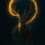 Digitales Bild eines Hirsches mit goldenem Lichtkreis um das Geweih