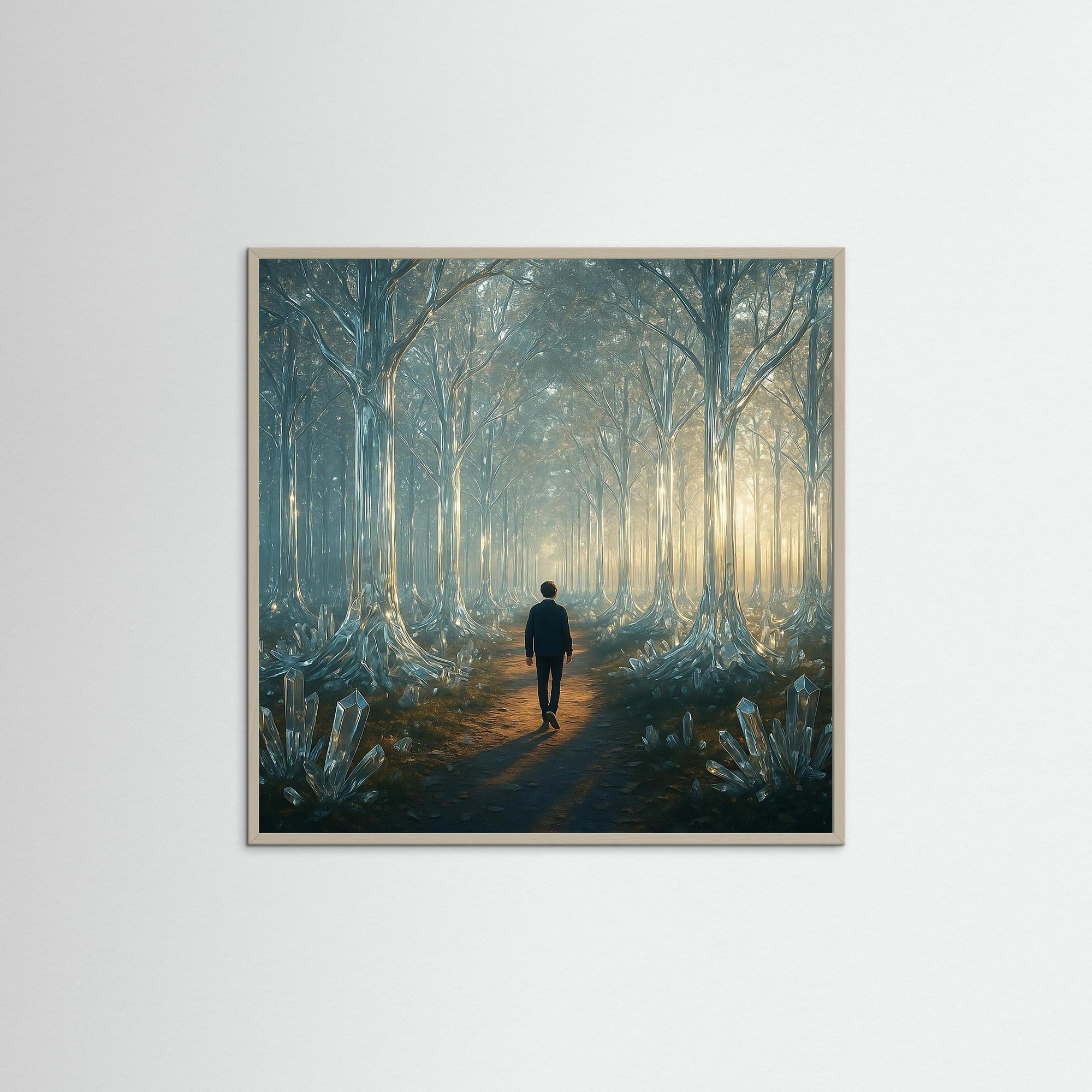 Forest of Reflection als moderne Wandkunst mit grauem Echtholzrahmen