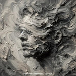 Formless Memory – AI Art, abstraktes Porträt aus wirbelnden grauen und beigen Farbschichten, inspiriert von Erinnerung.