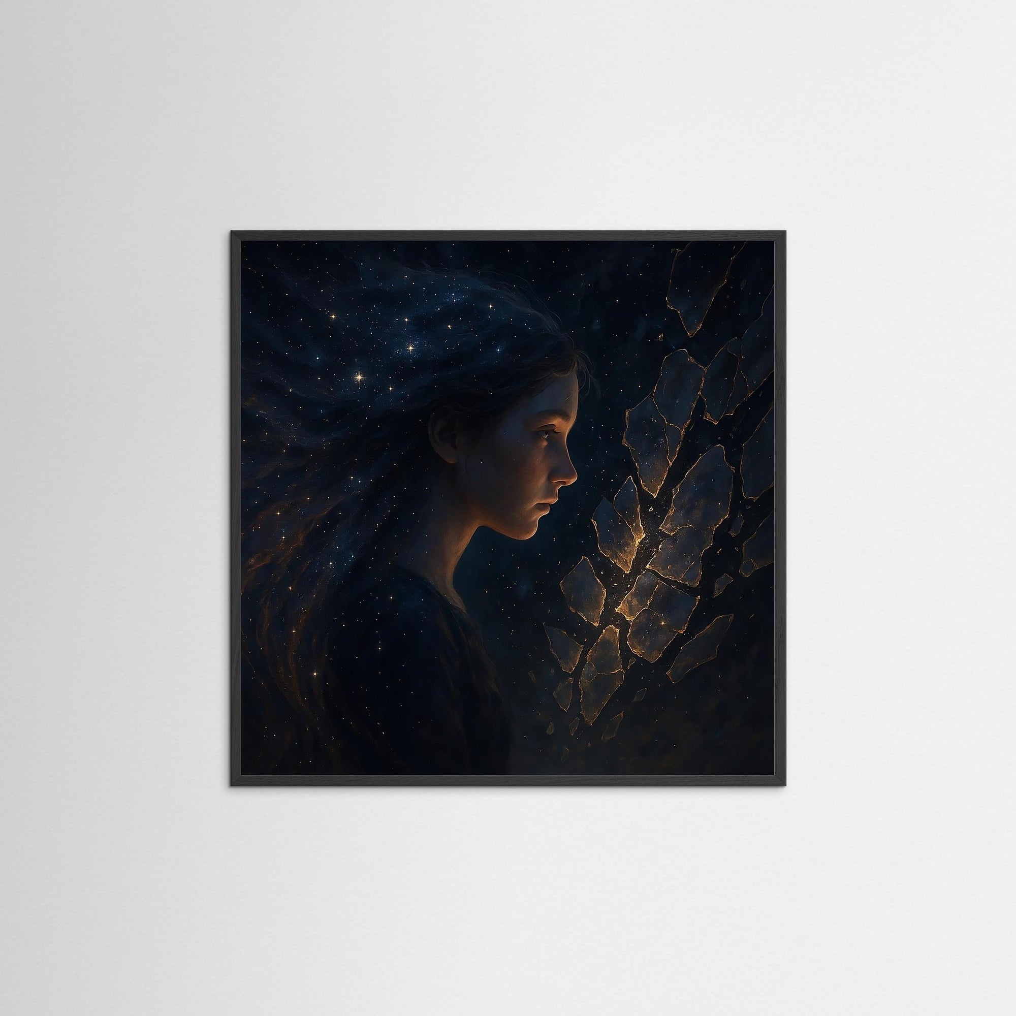 Fragments of the Cosmos als Kunstwerk mit schwarzem Echtholzrahmen