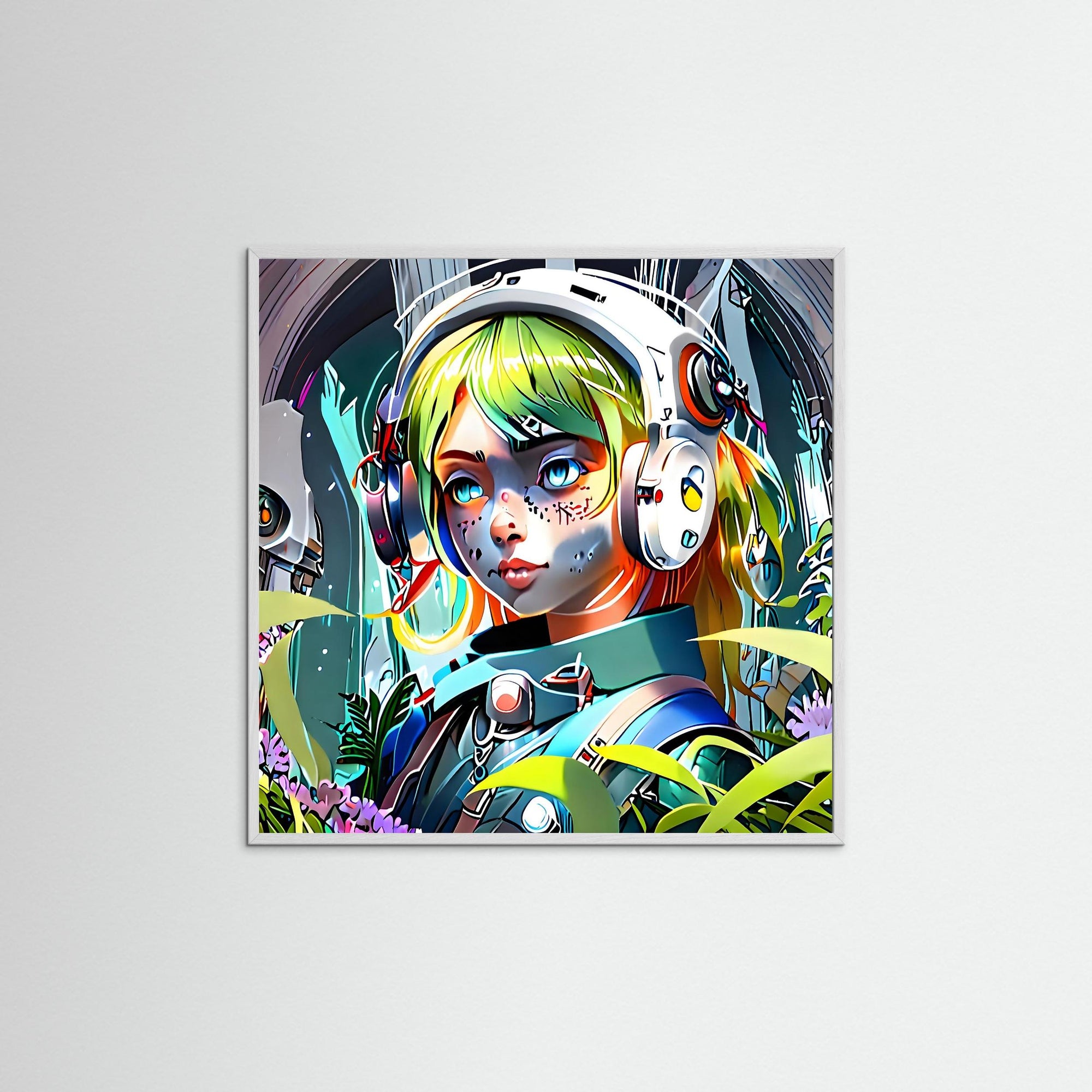 Future Girl als Kunstmotiv mit weißem Echtholzrahmen