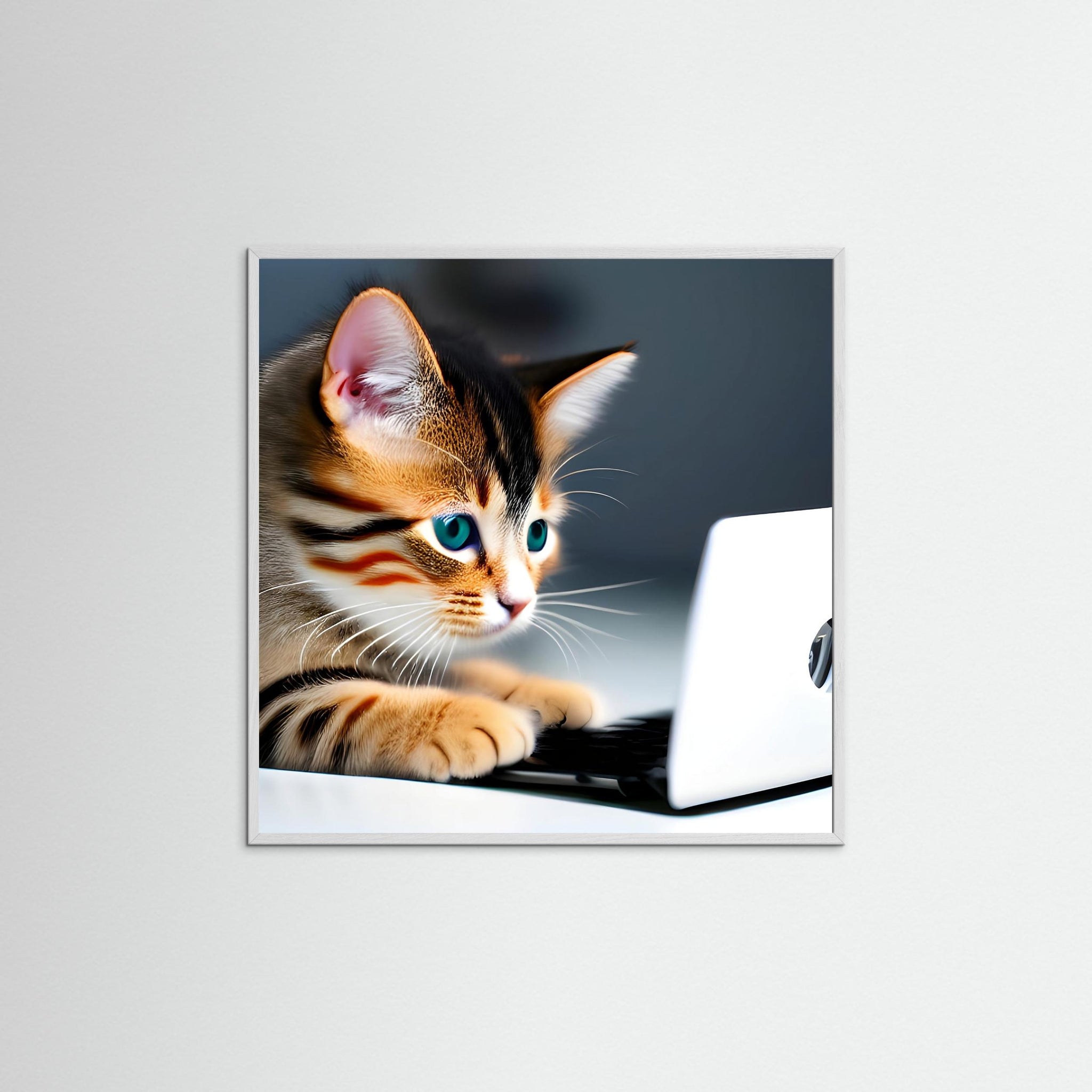 Gaming Cat als Kunstwerk mit weißem Echtholzrahmen