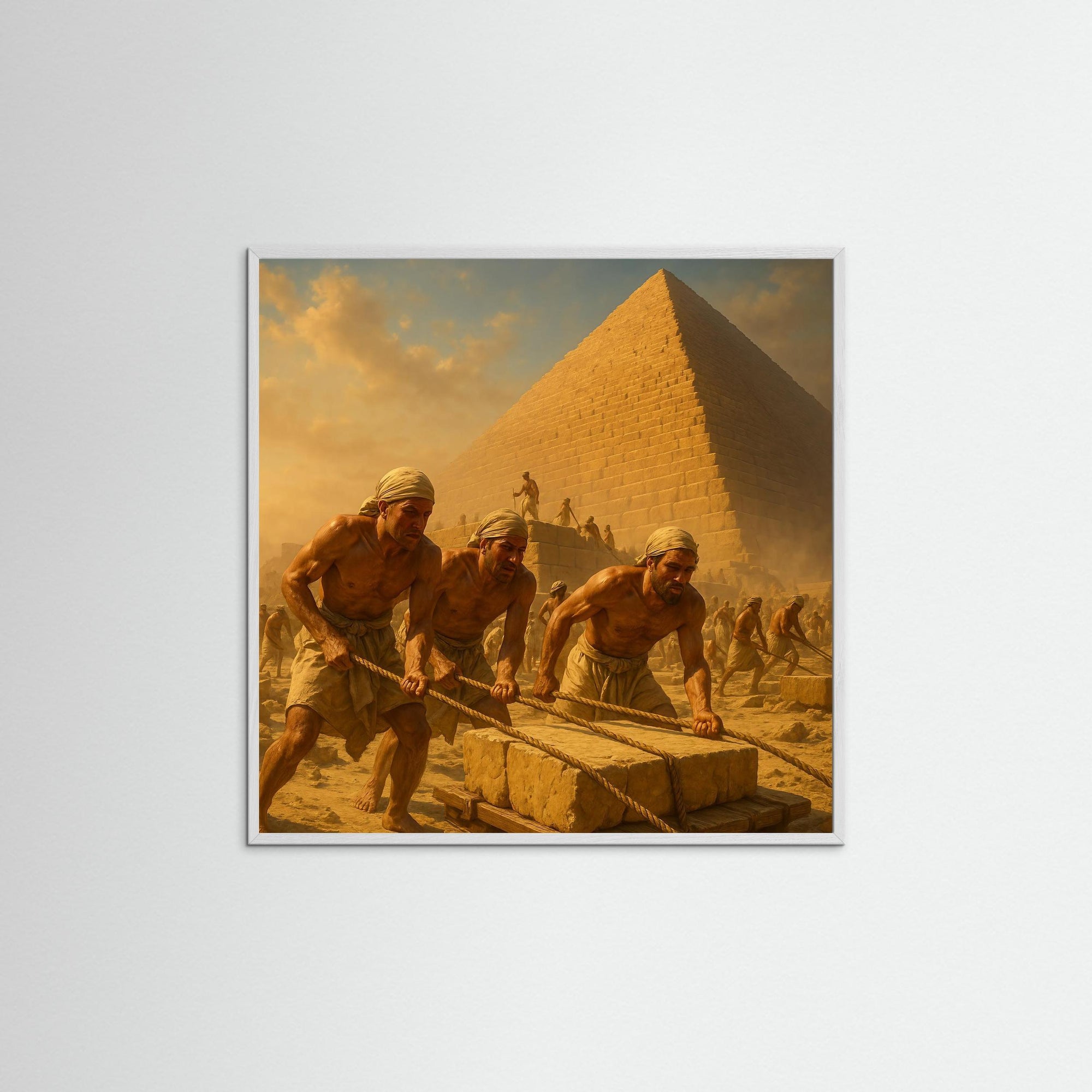 Gizeh Rising als Kunstmotiv mit weißem Echtholzrahmen