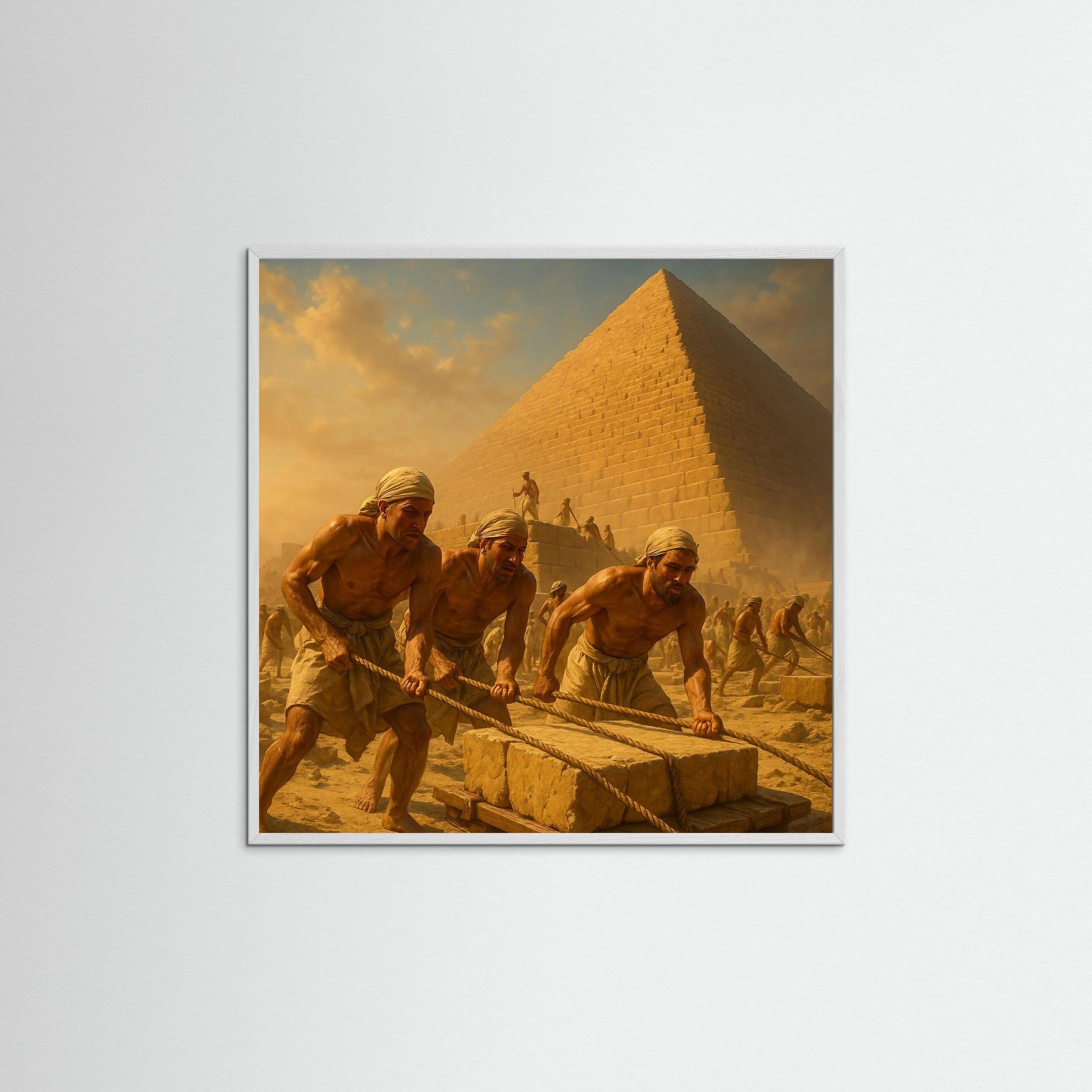 Gizeh Rising als Kunstmotiv mit weißem Echtholzrahmen