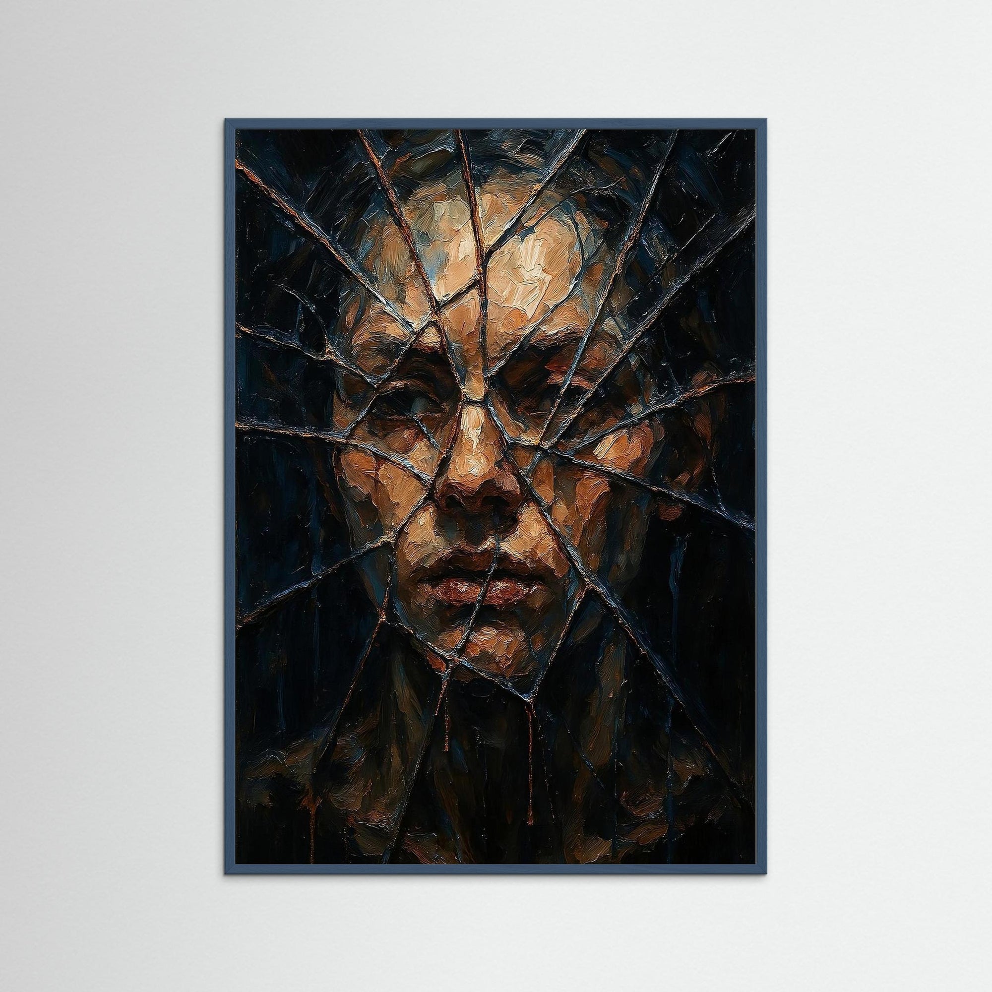 Glass Veil als dekoratives Wandbild mit Echtholzrahmen in Türkis