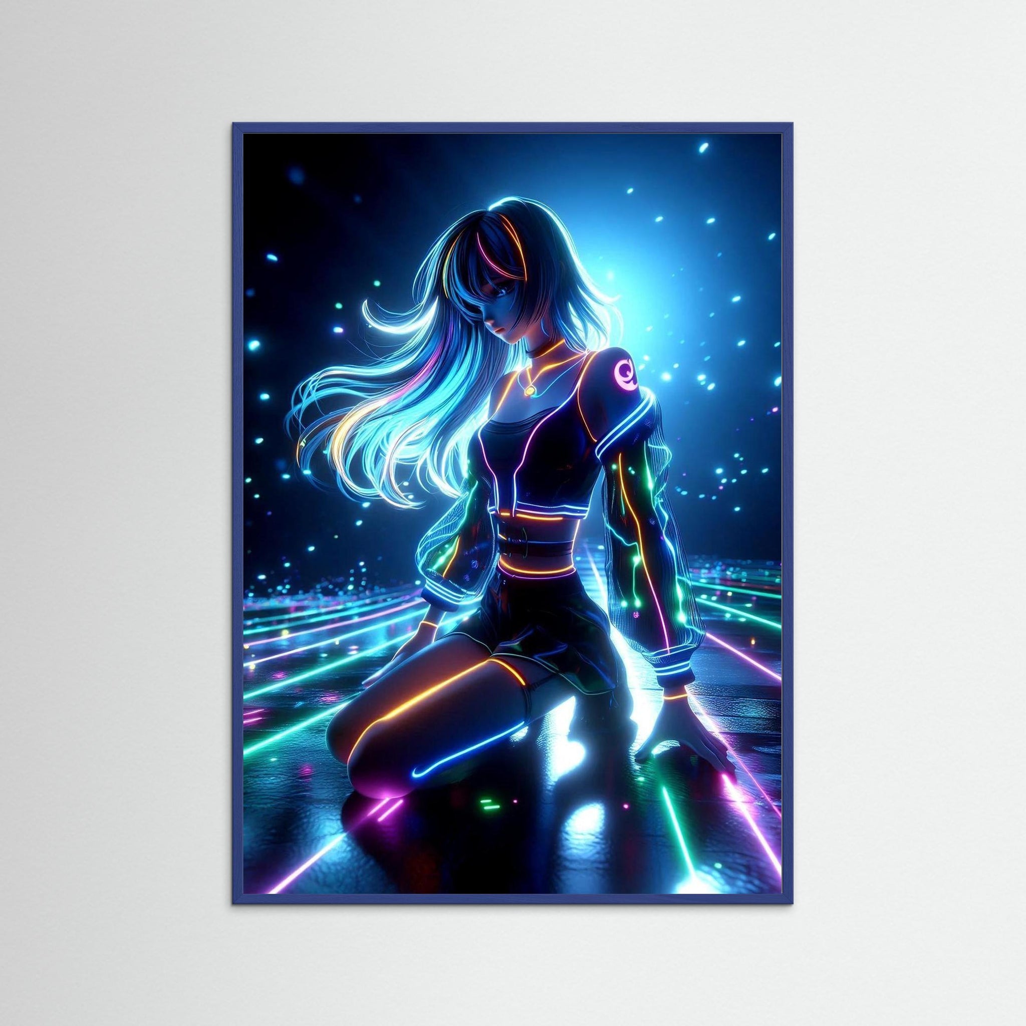 Glowborne als Kunstmotiv mit blauem Echtholzrahmen