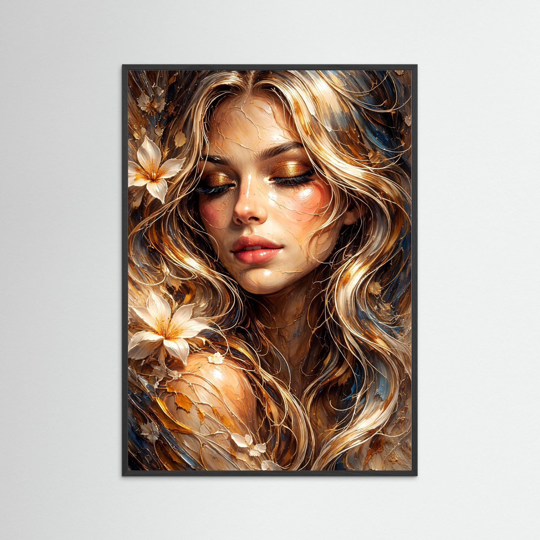 Golden Breath als Kunstwerk mit schwarzem Echtholzrahmen