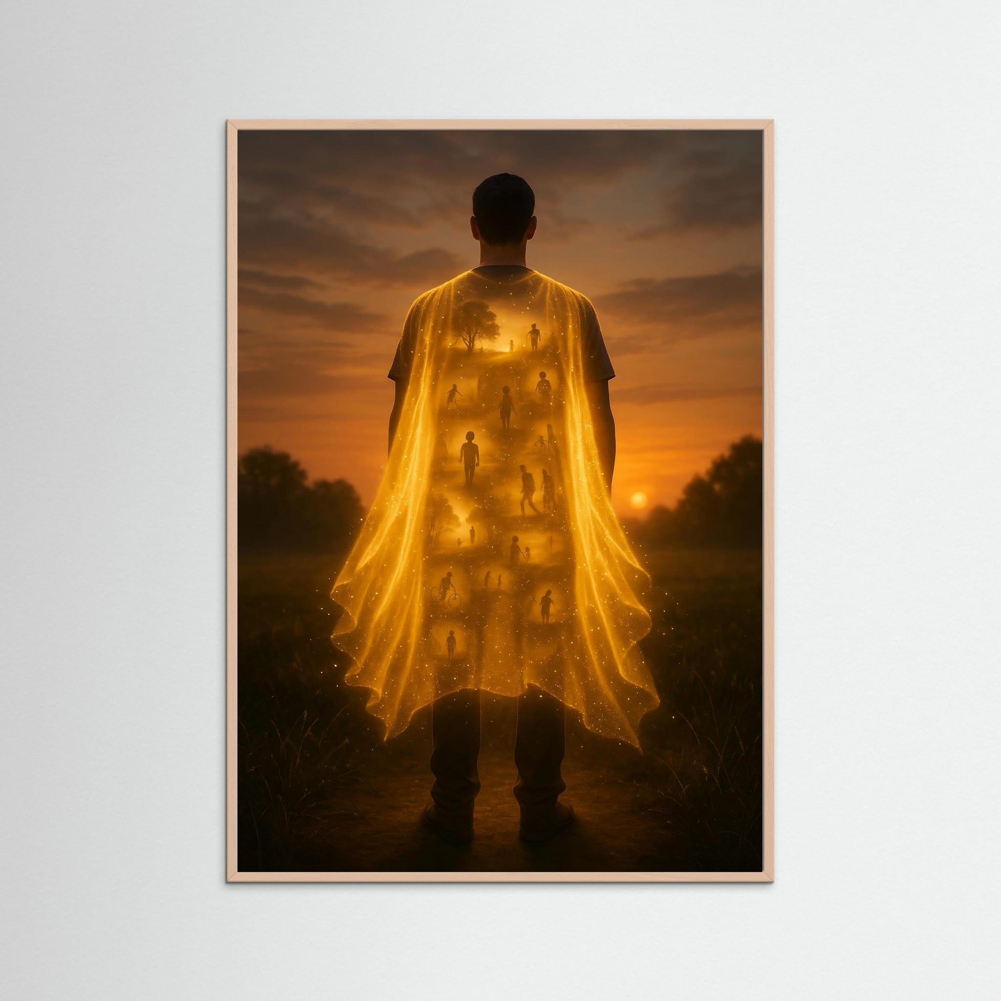 Golden Echoes of Time als Kunstwerk mit Echtholzrahmen in Rose