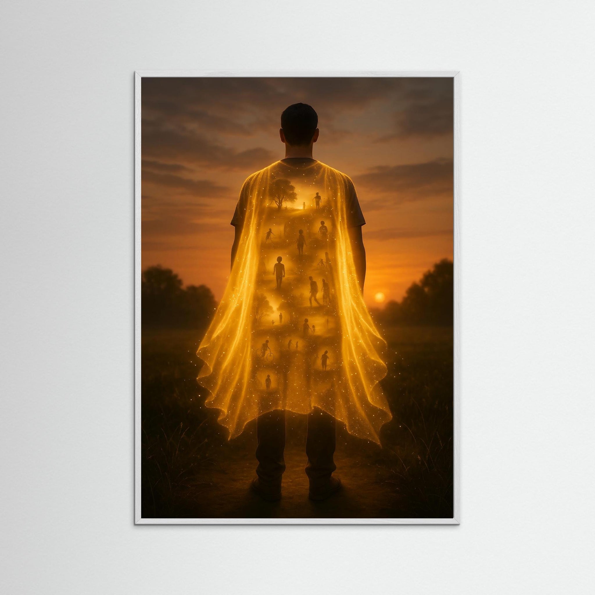 Golden Echoes of Time als Kunstmotiv mit weißem Echtholzrahmen