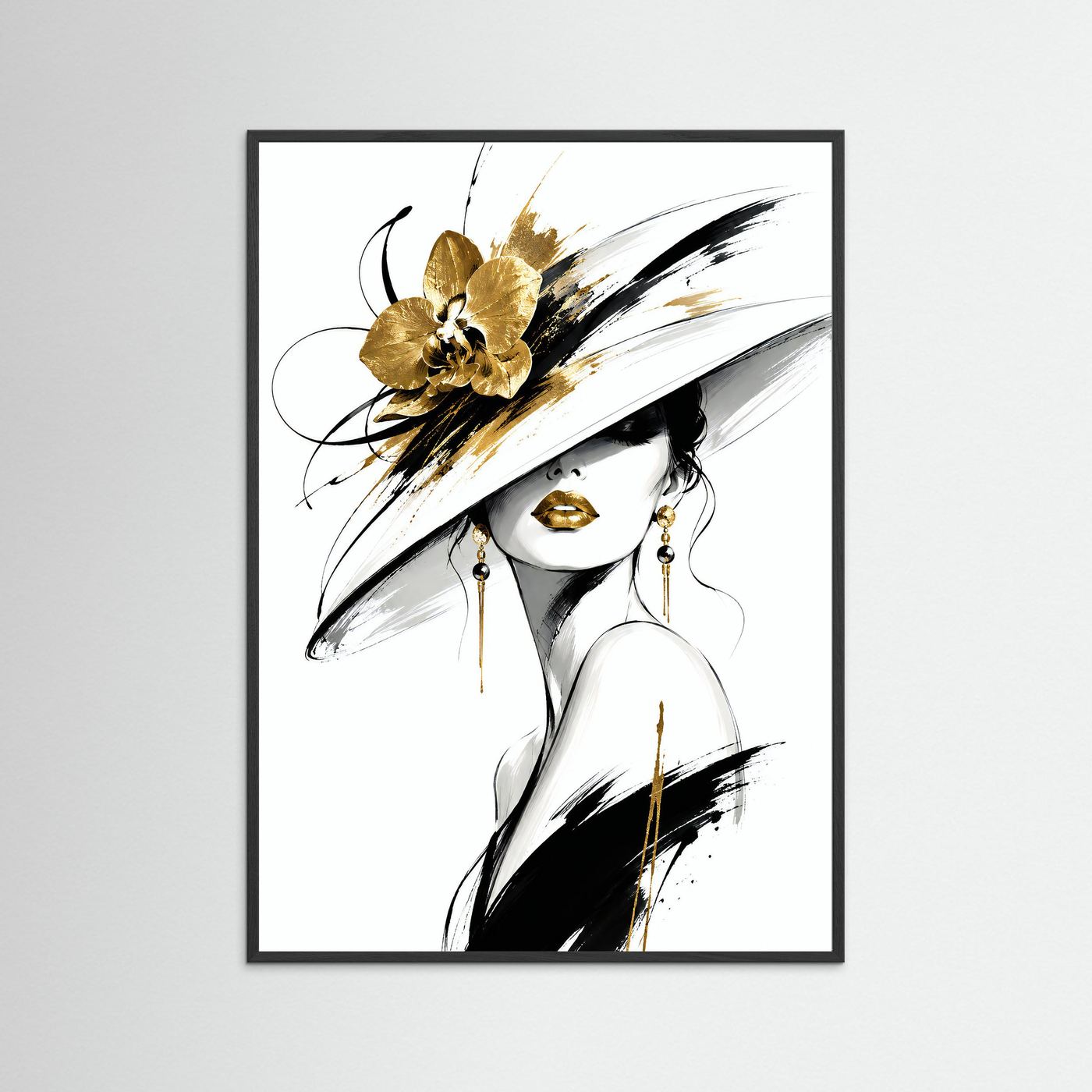 Golden Elegance als Kunstwerk mit schwarzem Echtholzrahmen