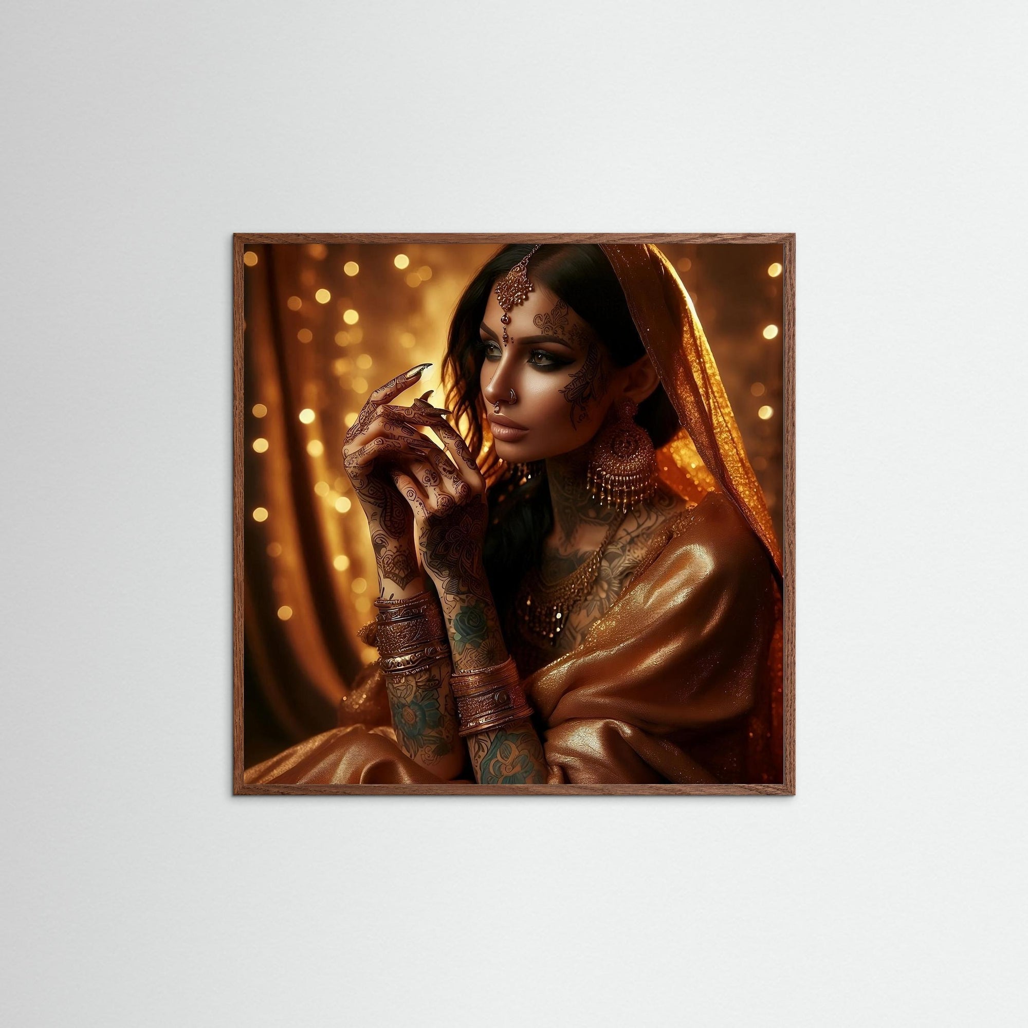 Golden Grace als Kunstwerk mit Echtholzrahmen in Eiche Dunkel