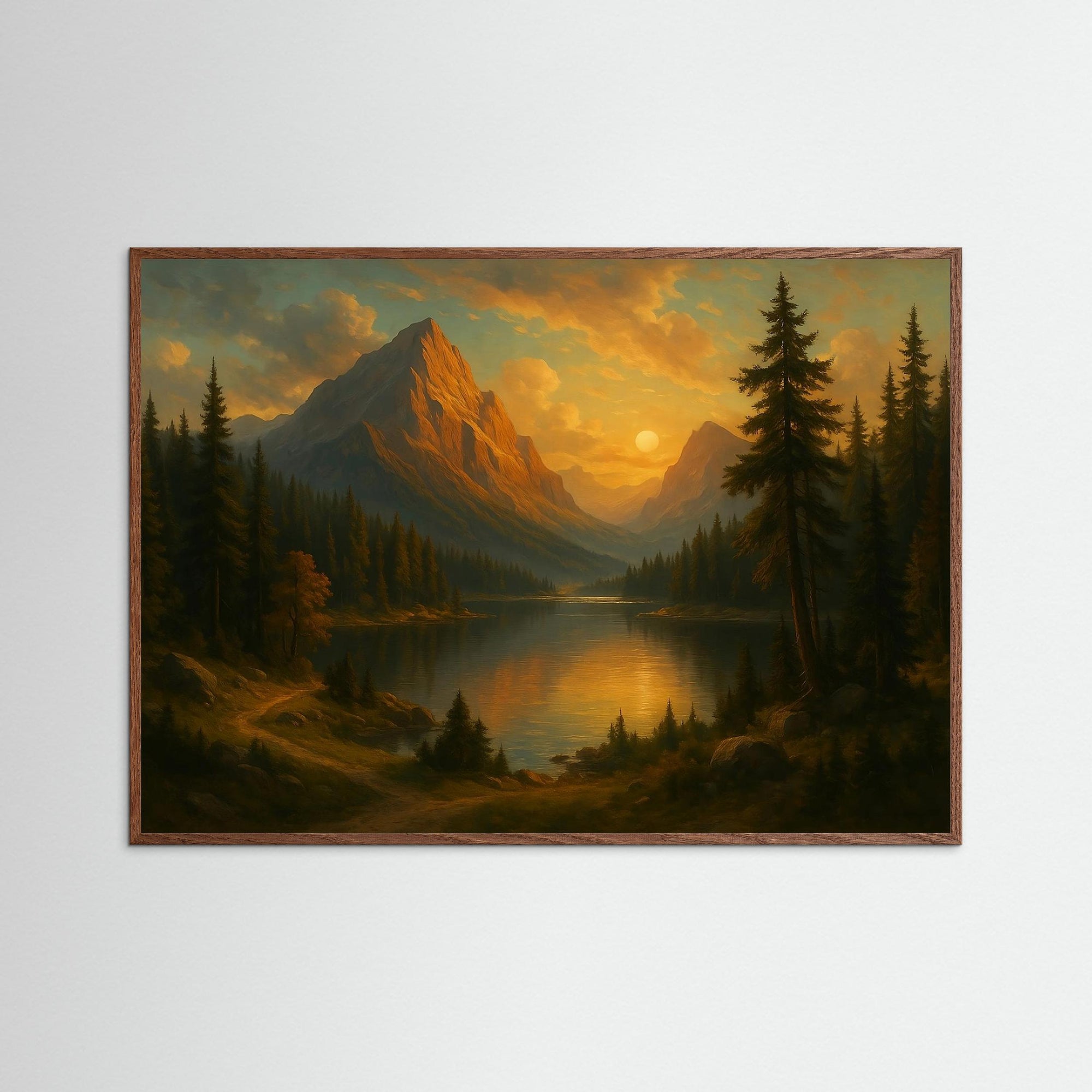 Golden Silence als Kunstwerk mit Echtholzrahmen in Eiche Dunkel