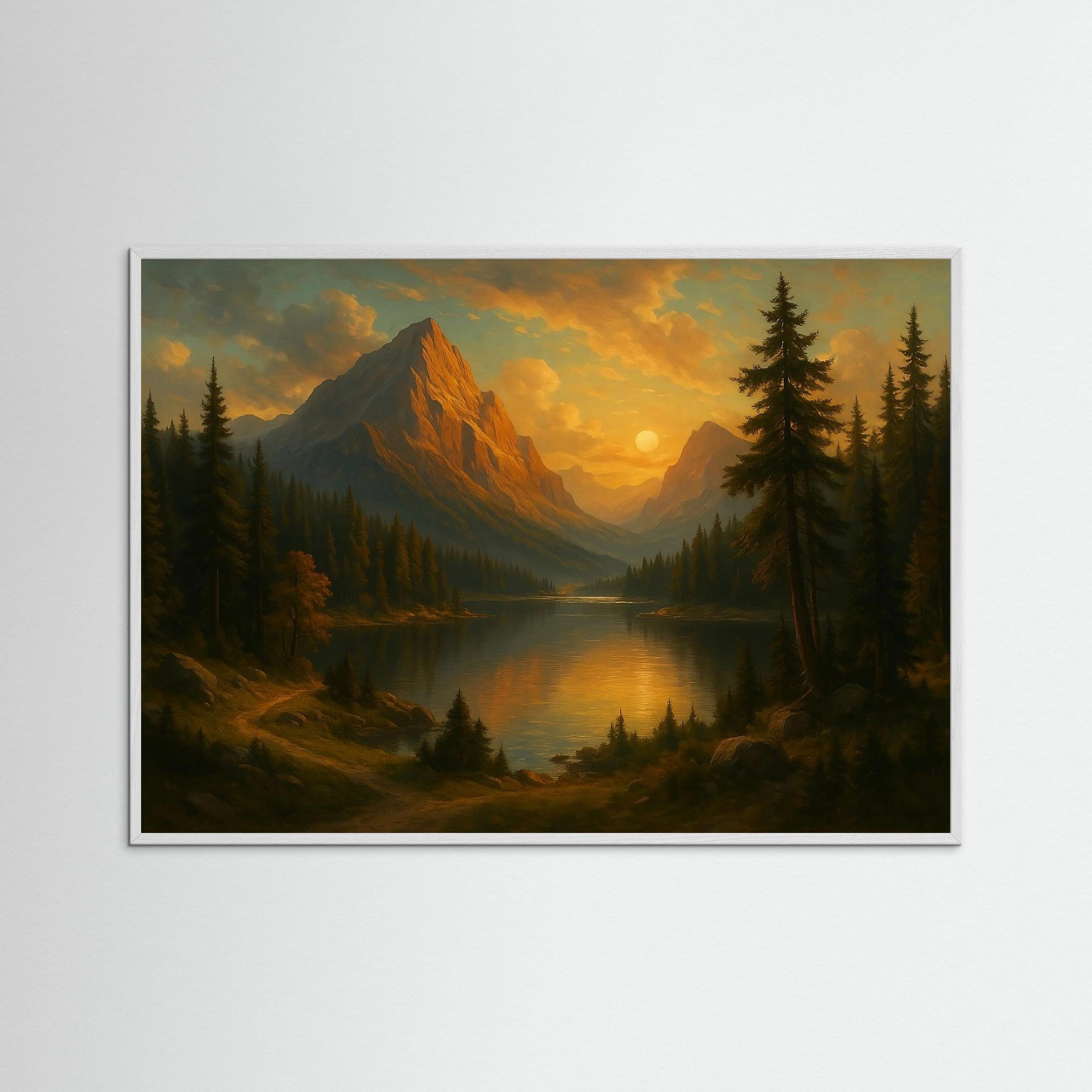 Golden Silence als Kunstmotiv mit weißem Echtholzrahmen