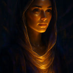 AI Portrait einer Frau im goldenen Schleier – leuchtendes Licht, geheimnisvolle Stimmung, feine Details