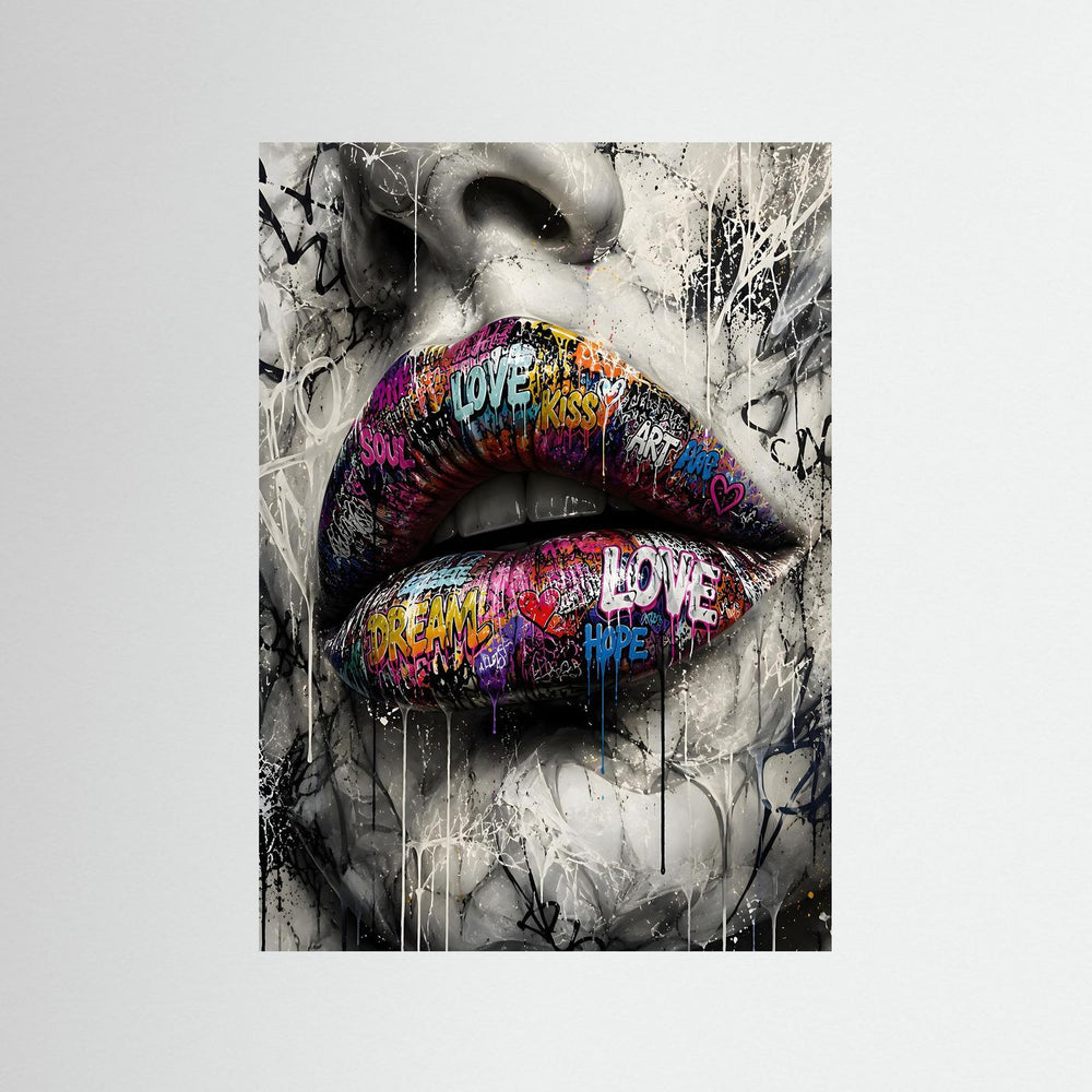 Graffiti Kiss als rahmenlose Wandkunst
