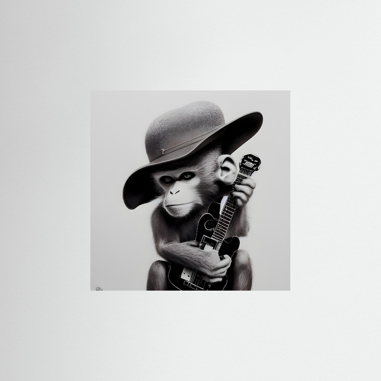 Guitar Playing Ape als rahmenlose Wandkunst