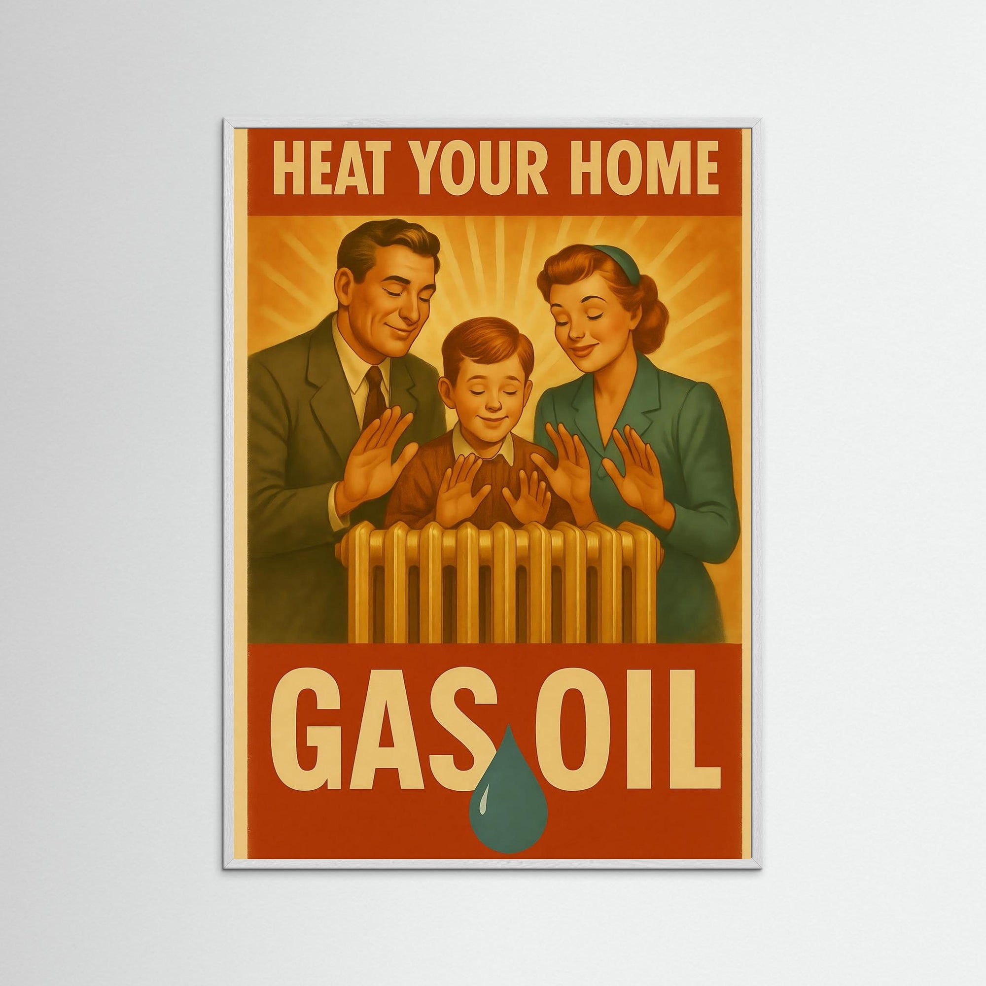 Heat Your Home als Kunstwerk mit weißem Echtholzrahmen