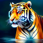 Majestätischer Tiger in kraftvoller Pose mit detaillierter Fellstruktur und scharfen Augen, KI-generiertes Porträt.