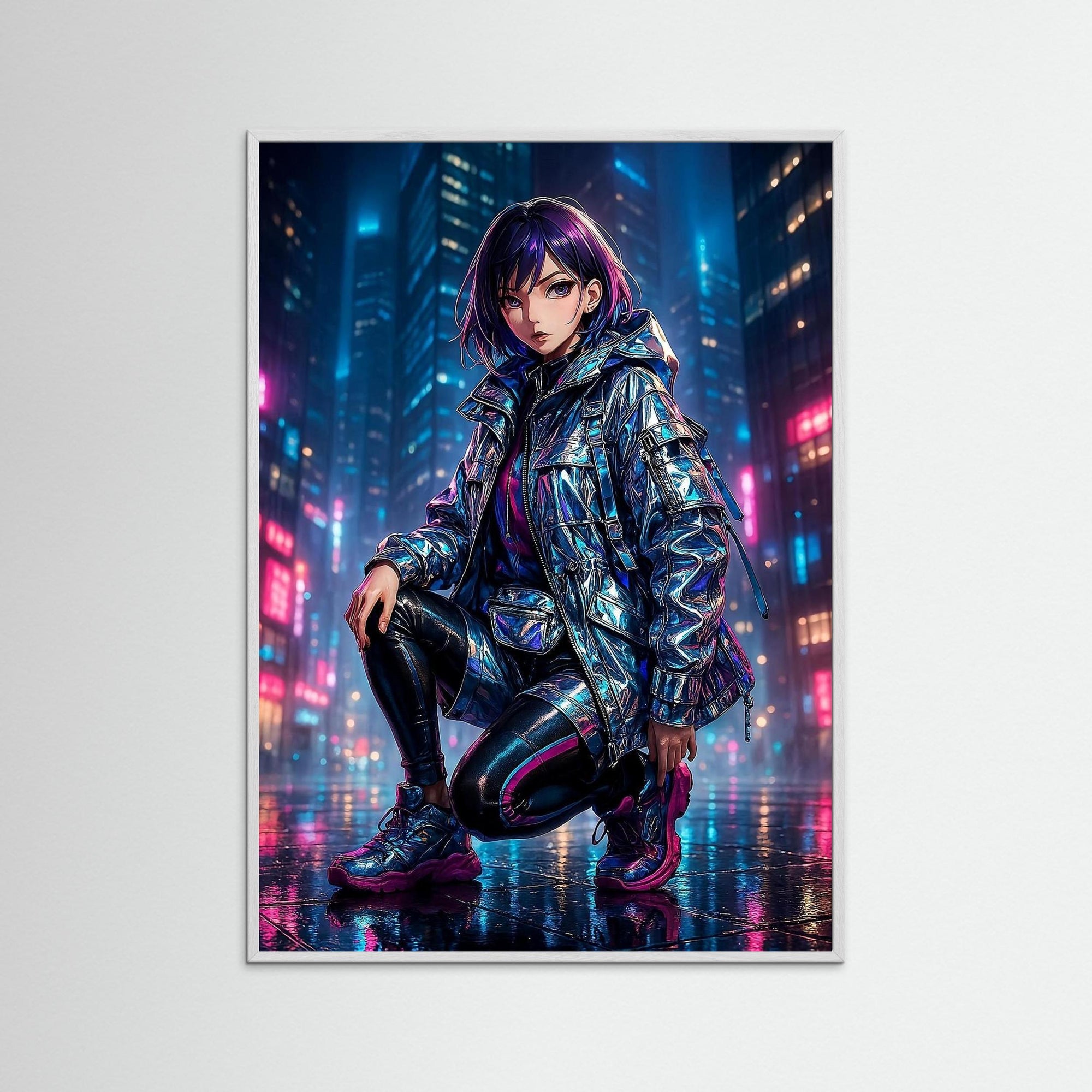 Holo Streets als Kunstdruck mit weißem Echtholzrahmen