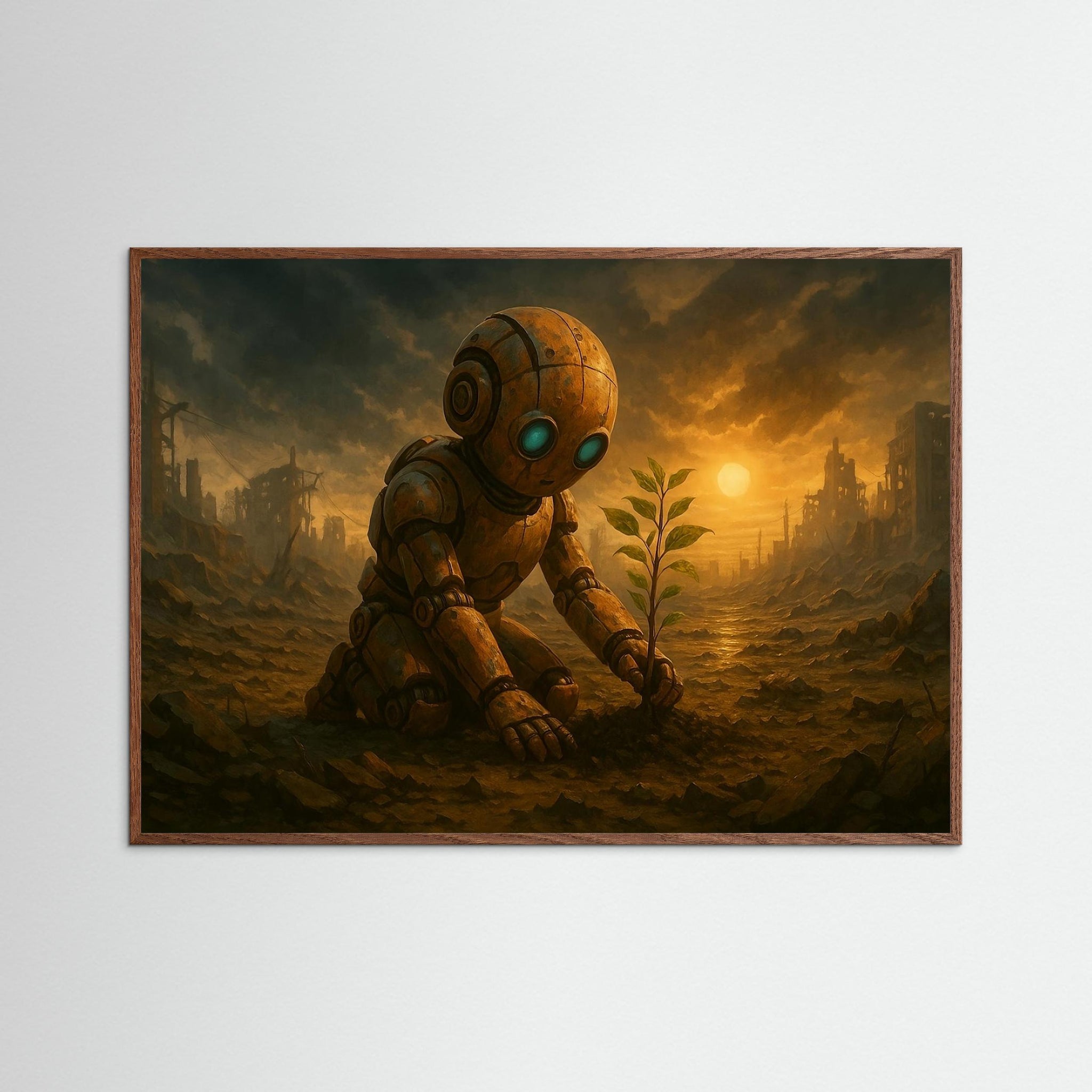 Hope Protocol als Kunstwerk mit Echtholzrahmen in Eiche Dunkel