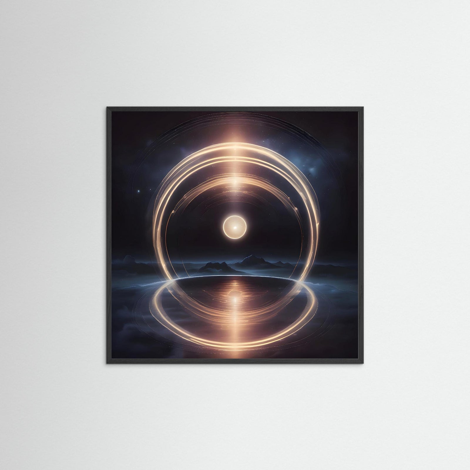 Horizon Singularity als Kunstwerk mit schwarzem Echtholzrahmen
