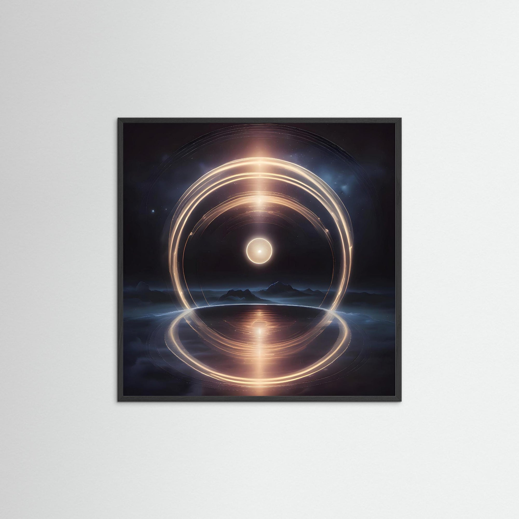 Horizon Singularity als Kunstwerk mit schwarzem Echtholzrahmen