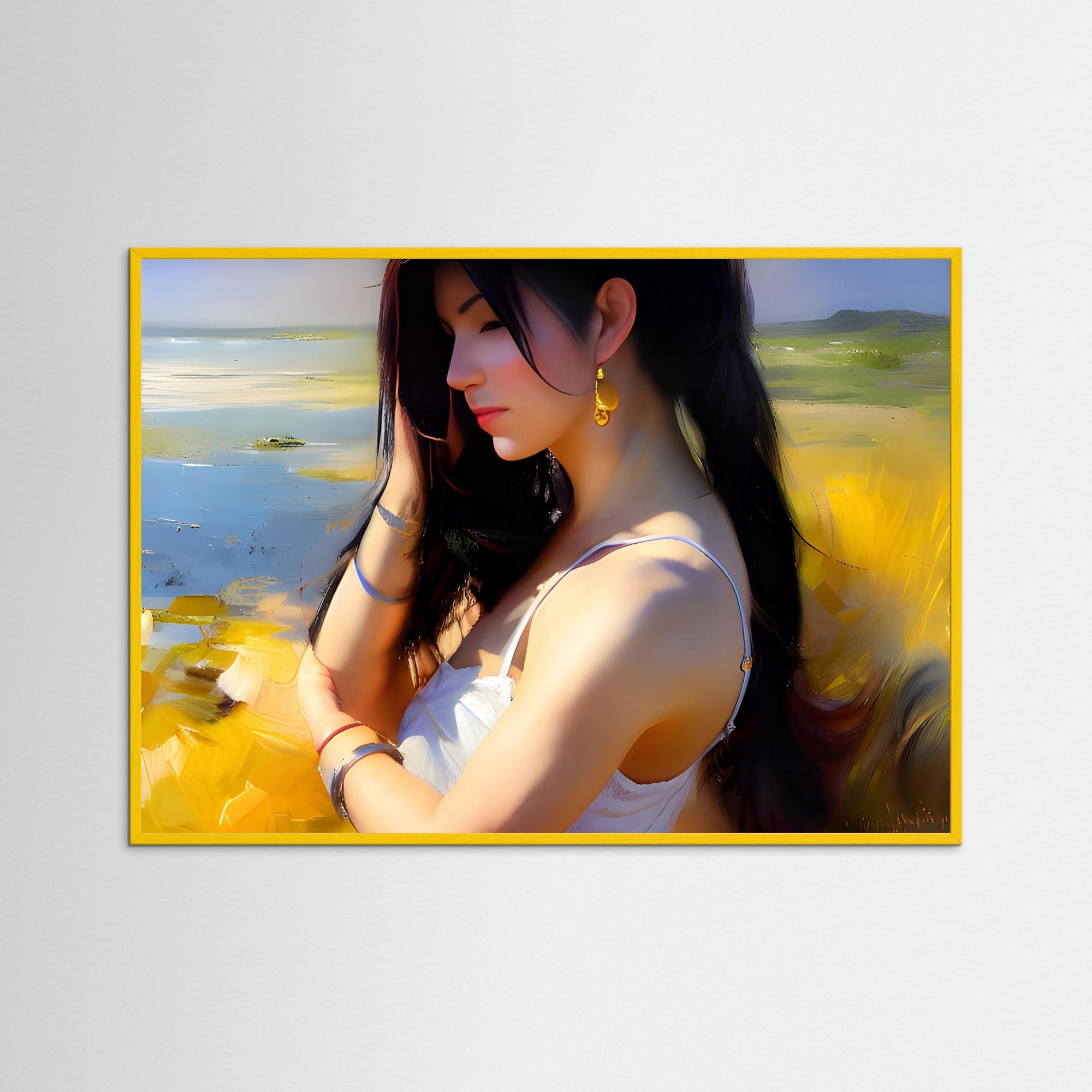 Hot Summer als Kunstmotiv mit gelbem Echtholzrahmen