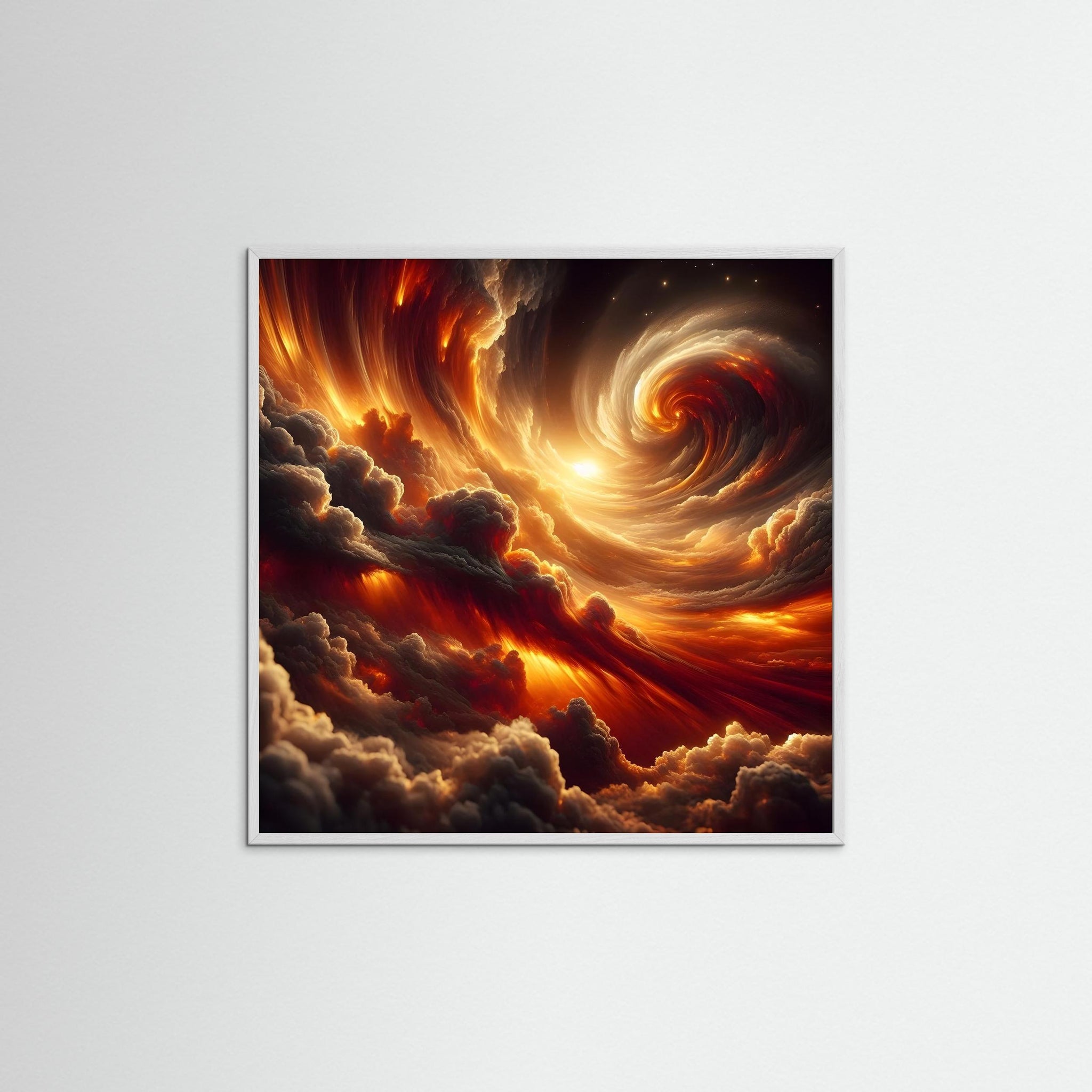 Inferno Sky als Kunstmotiv mit weißem Echtholzrahmen