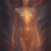 AI Art einer weiblichen Figur mit leuchtendem Körperzentrum – spirituell, ruhig, ätherisch