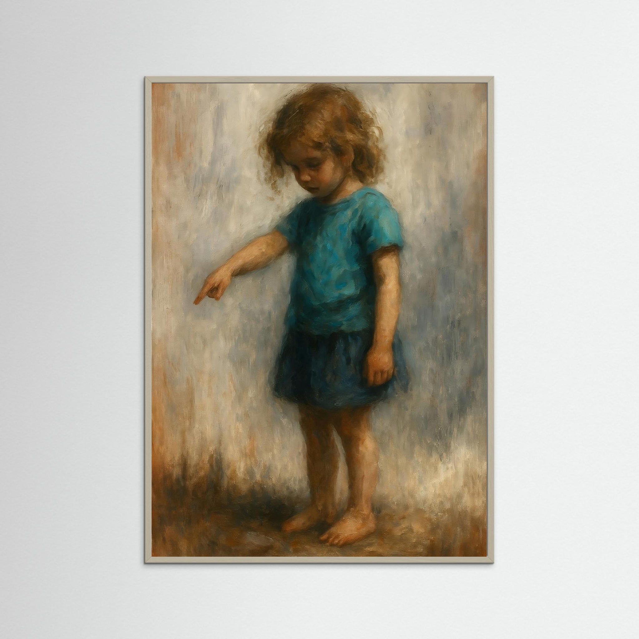 Innocence in Blue als Kunstwerk mit grauem Echtholzrahmen