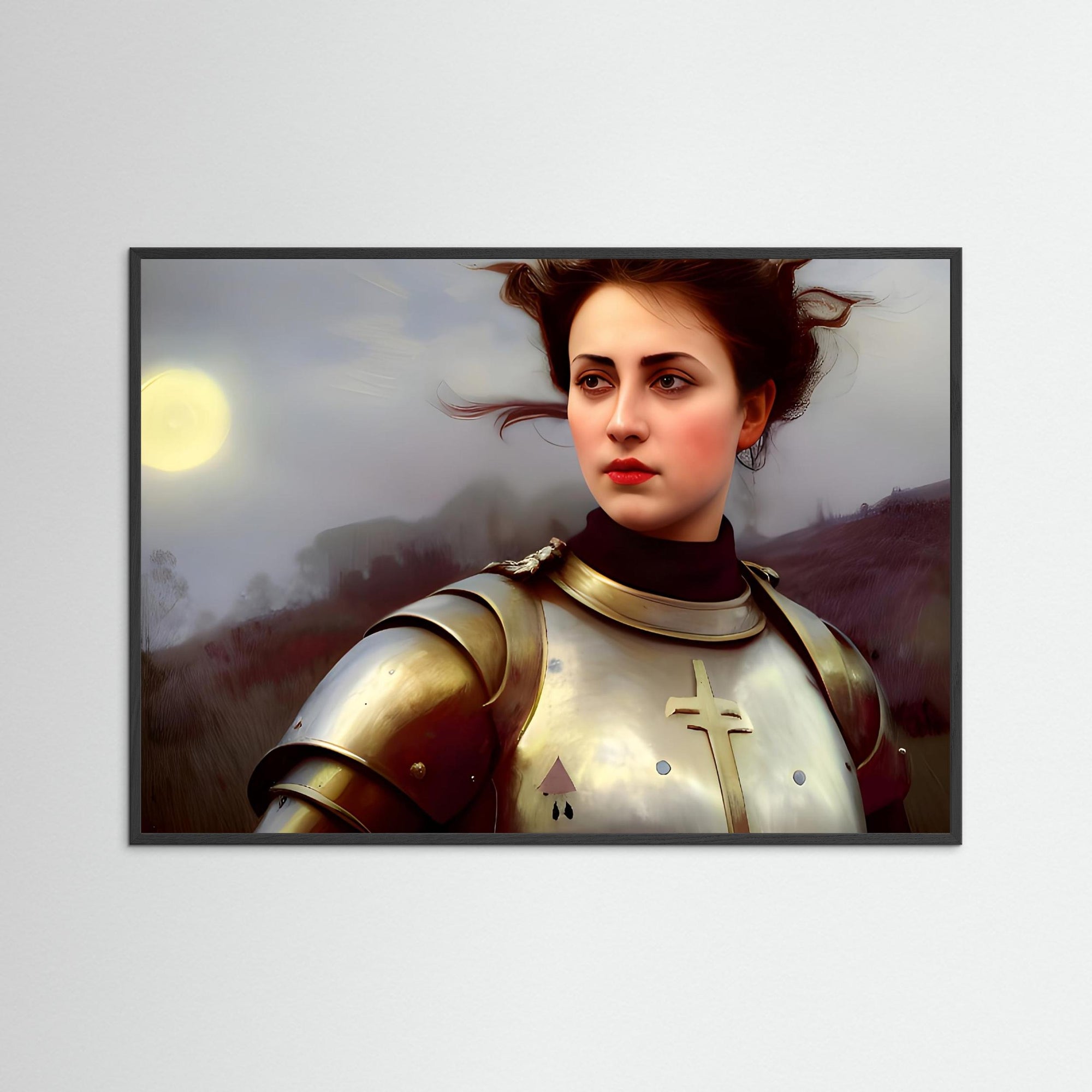 Jeanne d’Arc als Kunstwerk mit schwarzem Echtholzrahmen