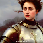 Digitale Darstellung von Jeanne d’Arc als starke, junge Frau in mittelalterlicher Rüstung – inspiriert von Geschichte und KI-Kunst.