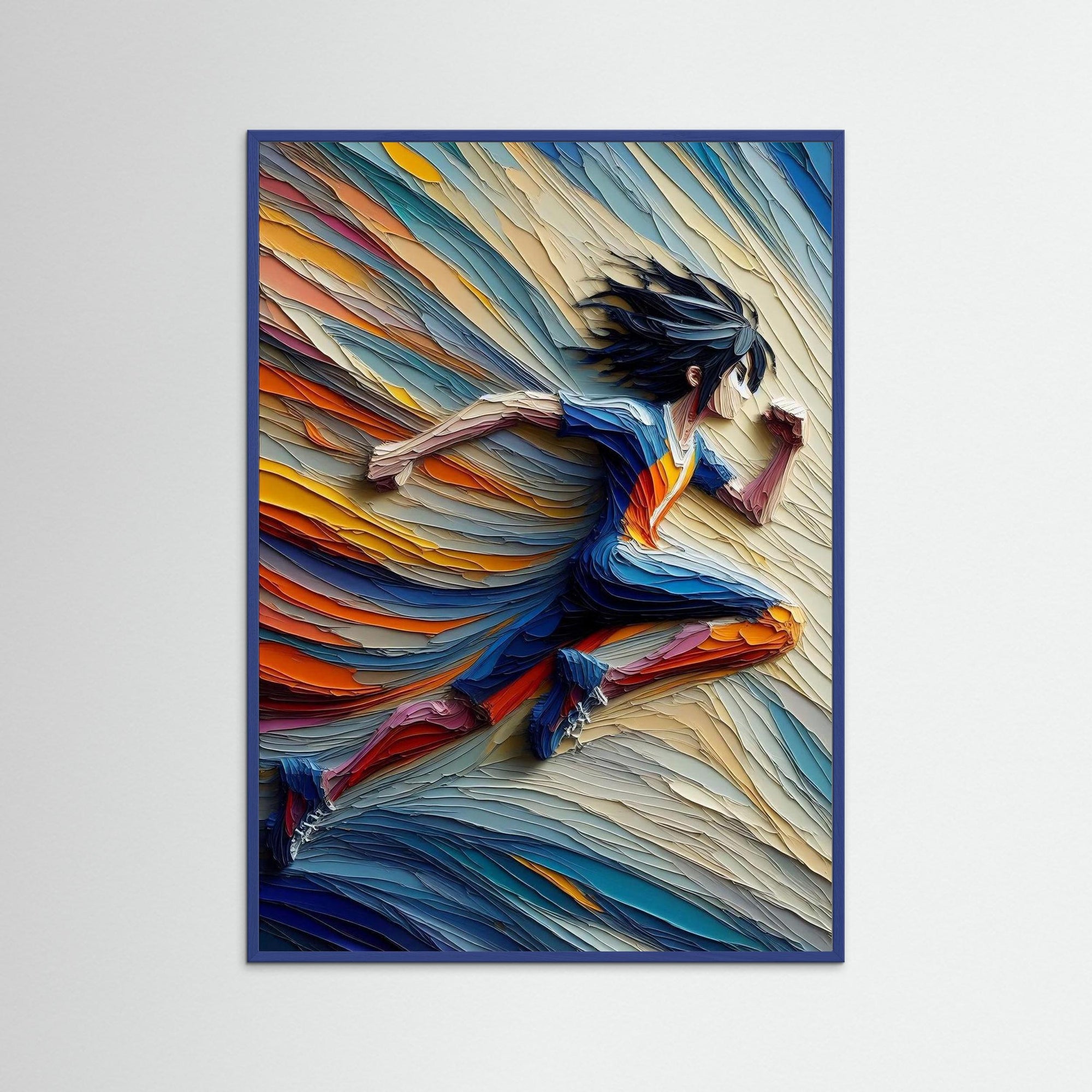 Kinetic Layers als Kunstwerk mit blauem Echtholzrahmen