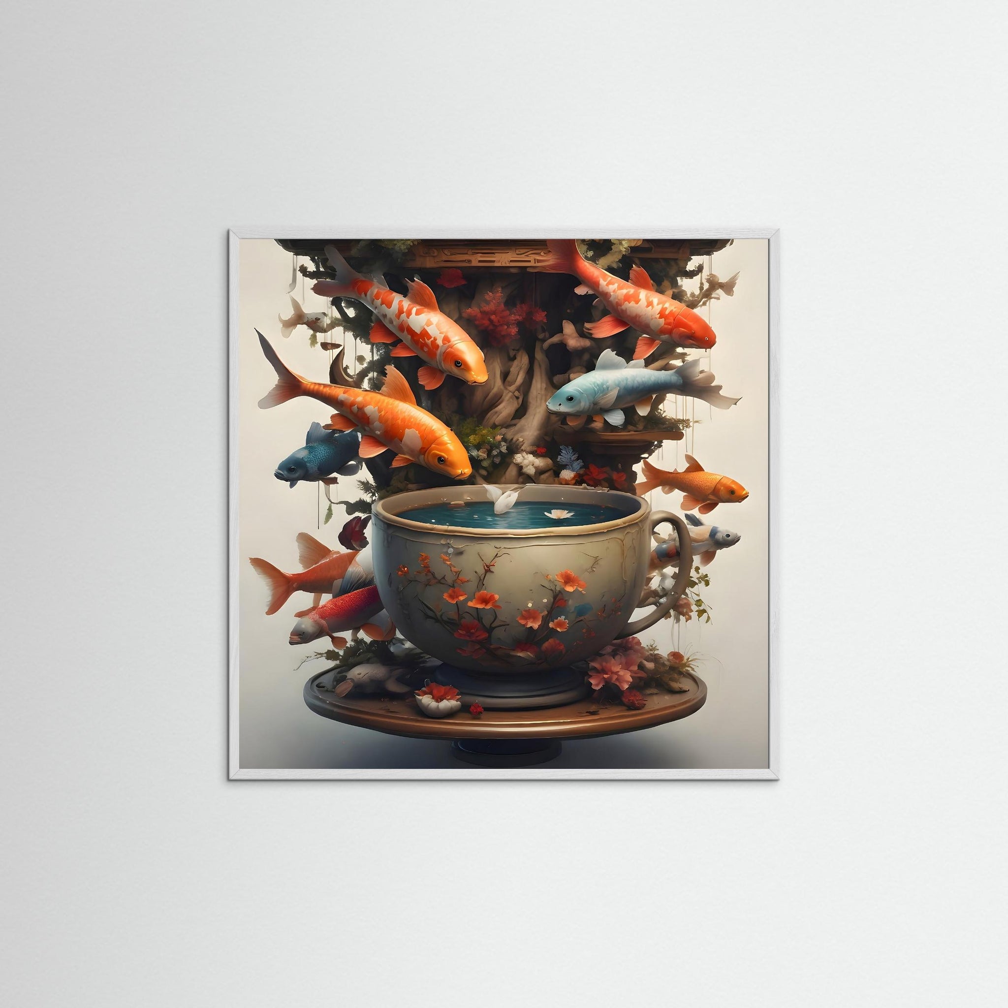 Koi Reverie als Kunstmotiv mit weißem Echtholzrahmen
