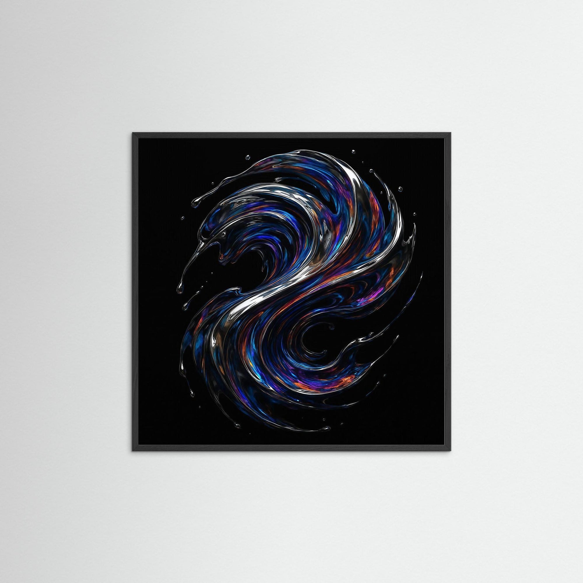 Liquid Flame als Kunstwerk mit schwarzem Echtholzrahmen