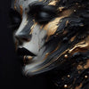 Liquid Gold – AI Art, abstraktes Porträt in Schwarz und Gold mit fließenden, metallisch glänzenden Texturen.
