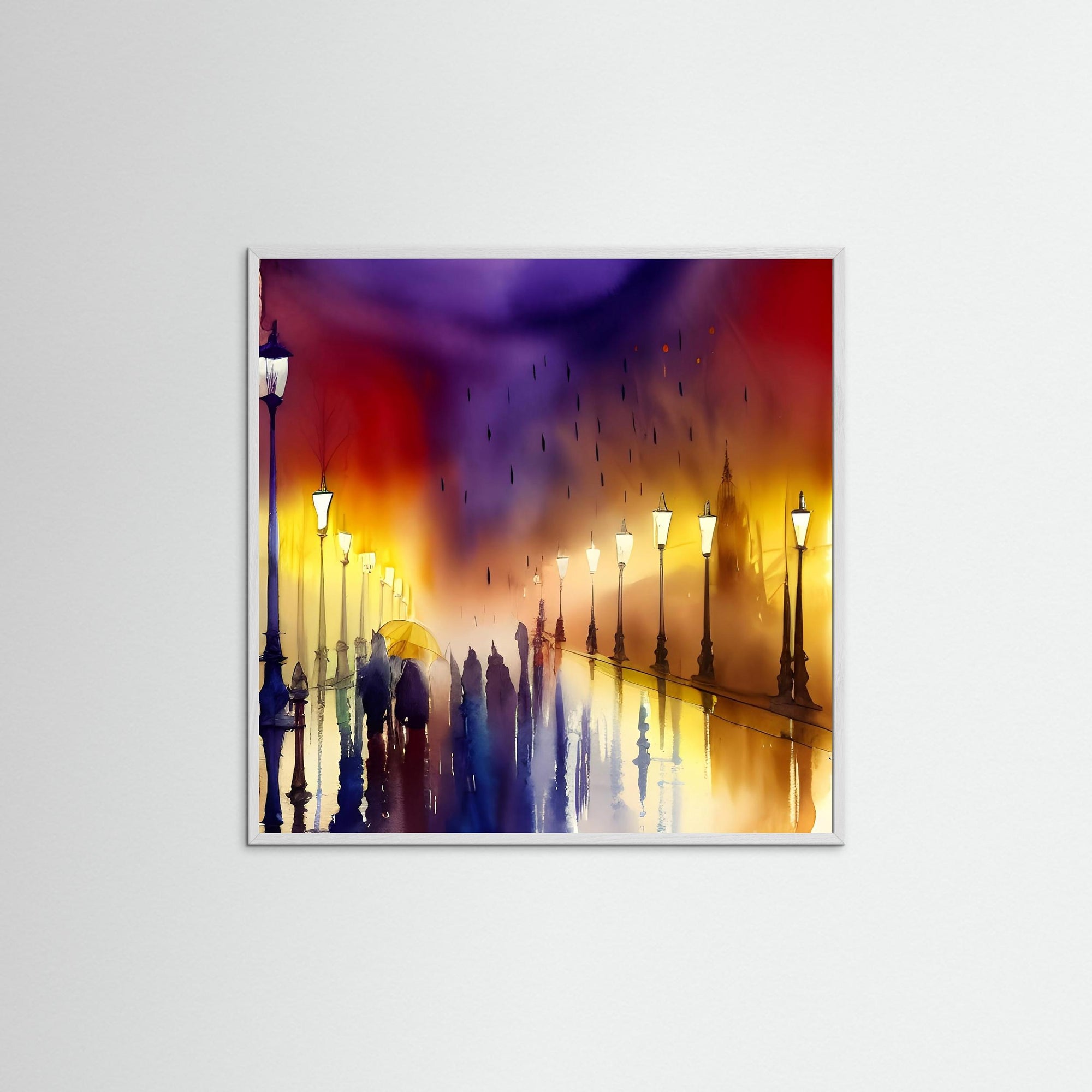 London Street by Night als Kunstmotiv mit weißem Echtholzrahmen