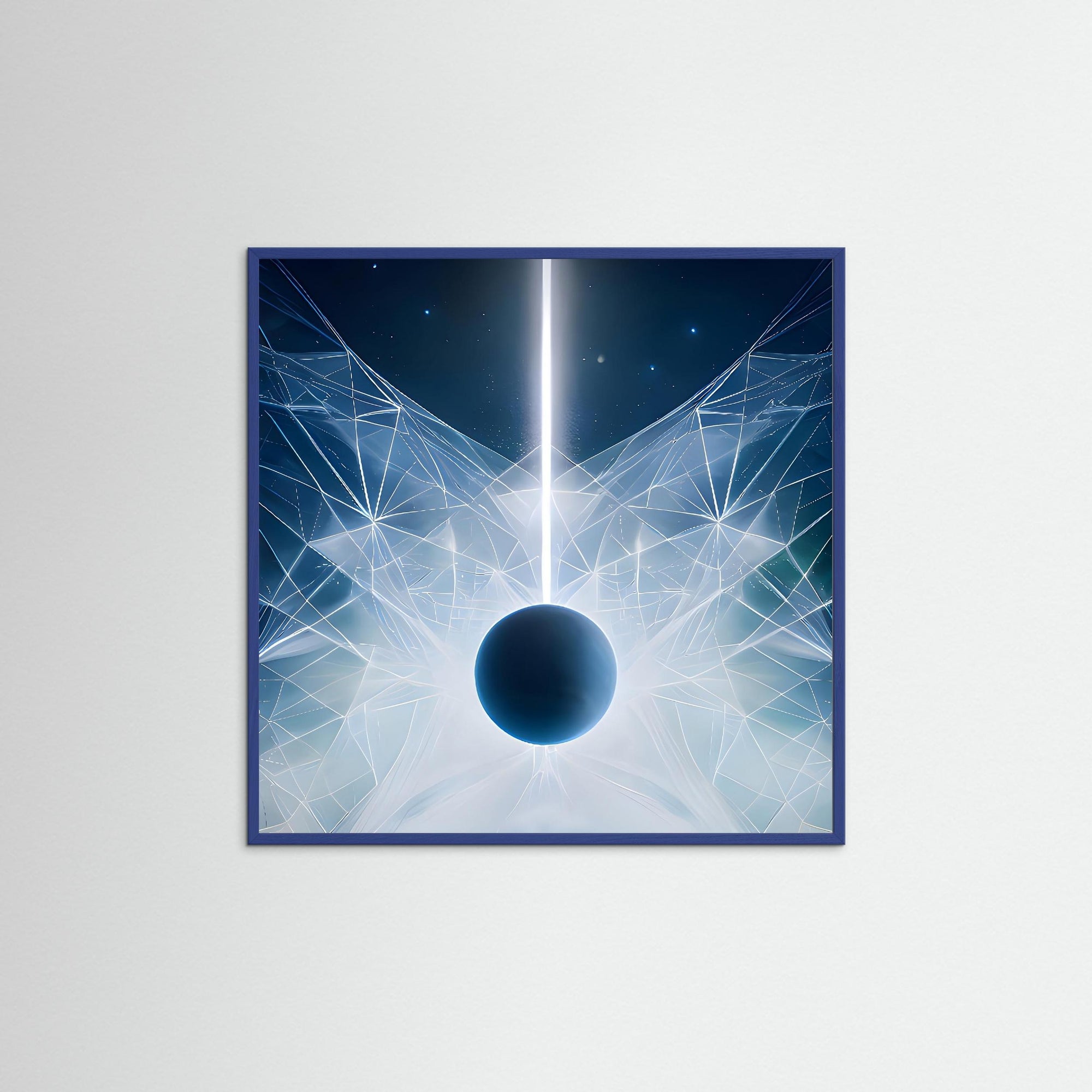 Luminous Web Portal als Kunstwerk mit blauem Echtholzrahmen