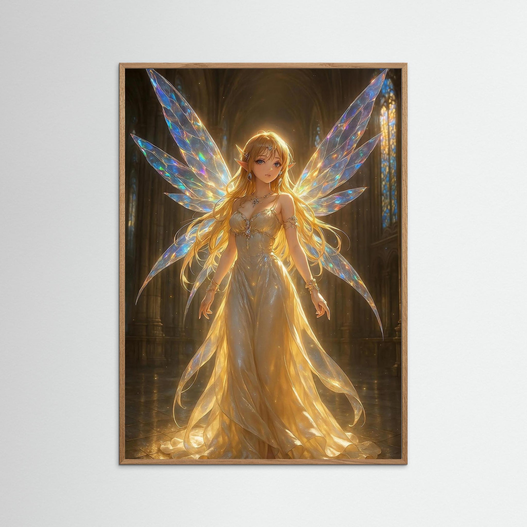 Luminous Wings als Kunstwerk mit Echtholzrahmen in Eiche Natur