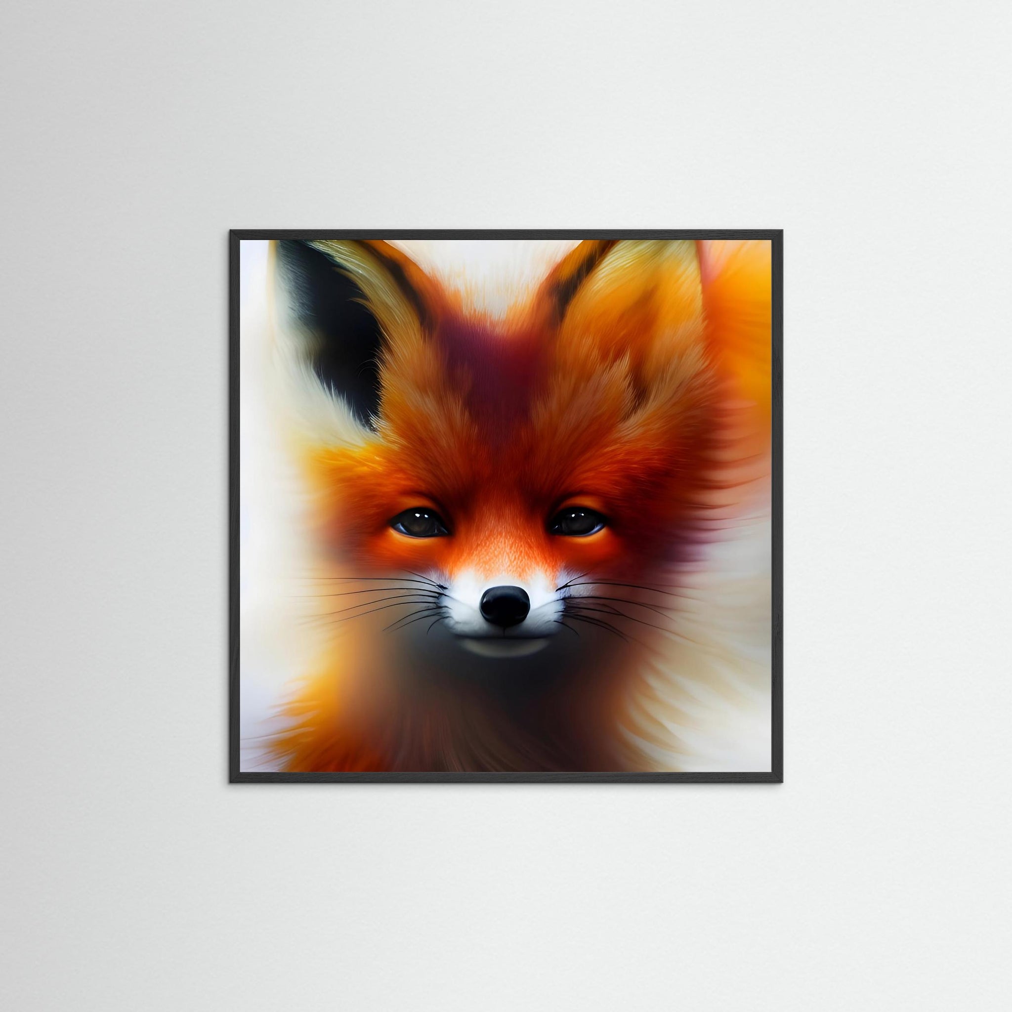 Magic Fox als Kunstwerk mit schwarzem Echtholzrahmen