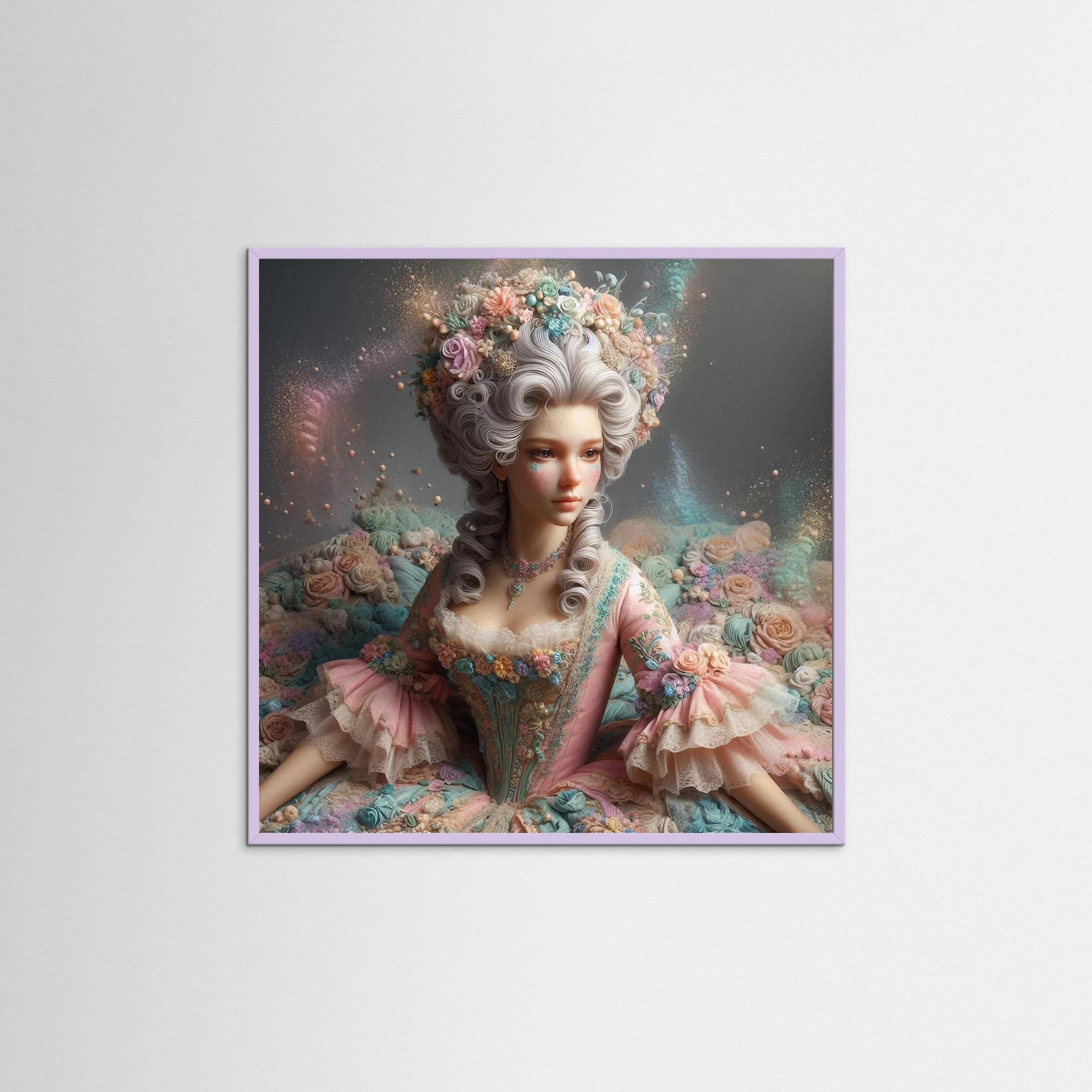 Marie Antoinette als Kunstmotiv mit Echtholzrahmen in Lila
