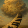 Klaviertasten-Treppe führt in Wolke voller Erinnerungen – surreales KI-Kunstwerk über Musik, Nostalgie und Lebensmomente