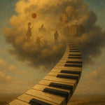 Klaviertasten-Treppe führt in Wolke voller Erinnerungen – surreales KI-Kunstwerk über Musik, Nostalgie und Lebensmomente