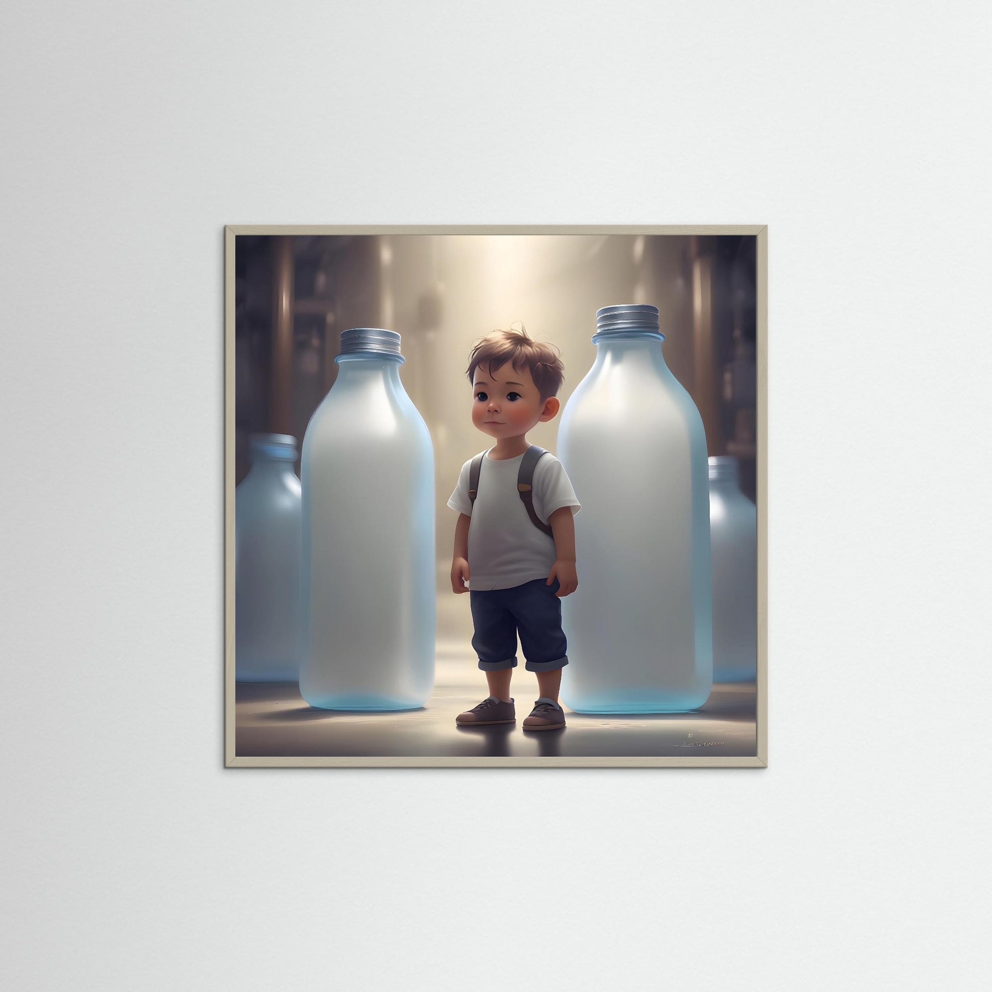 Milk Boy als Kunstwerk mit grauem Echtholzrahmen