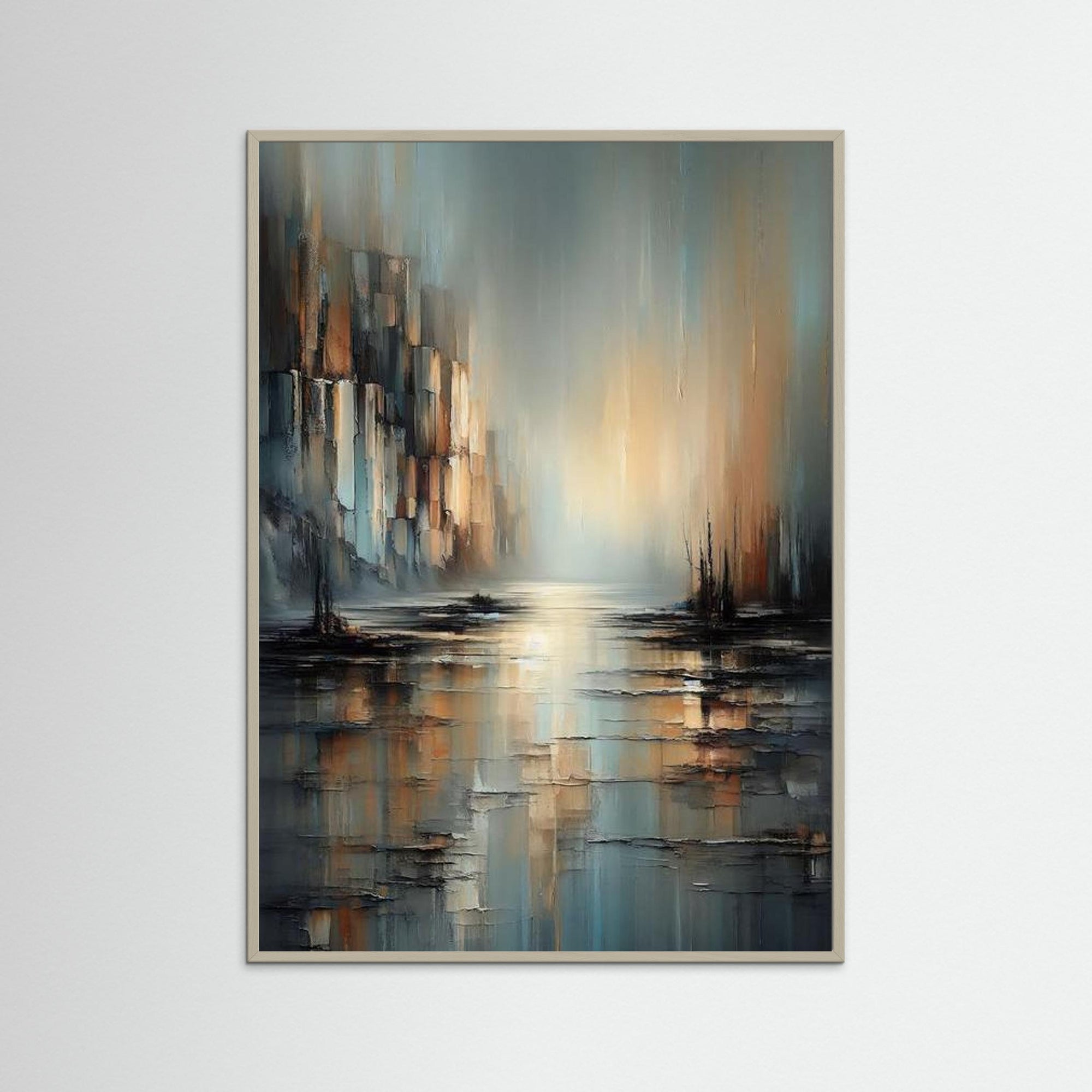 Mirror of Calm als Kunstmotiv mit grauem Echtholzrahmen