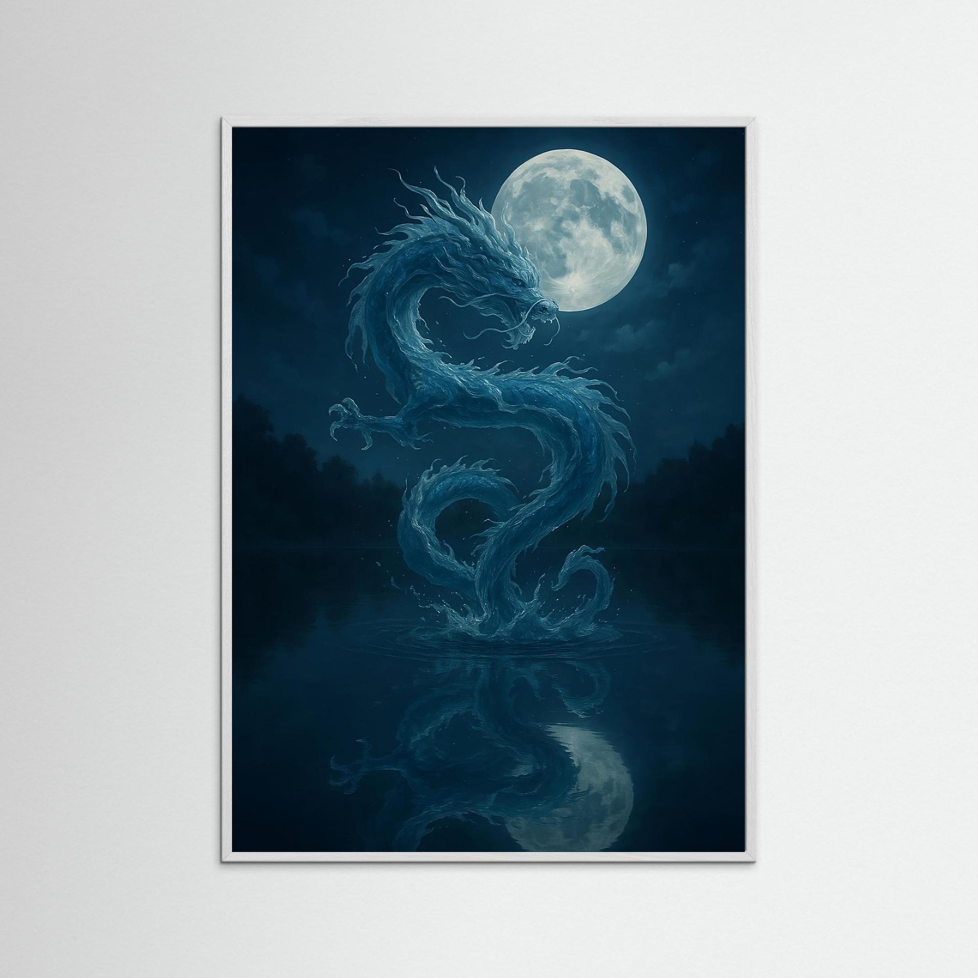 Moonrise Serpent als Kunstmotiv mit weißem Echtholzrahmen